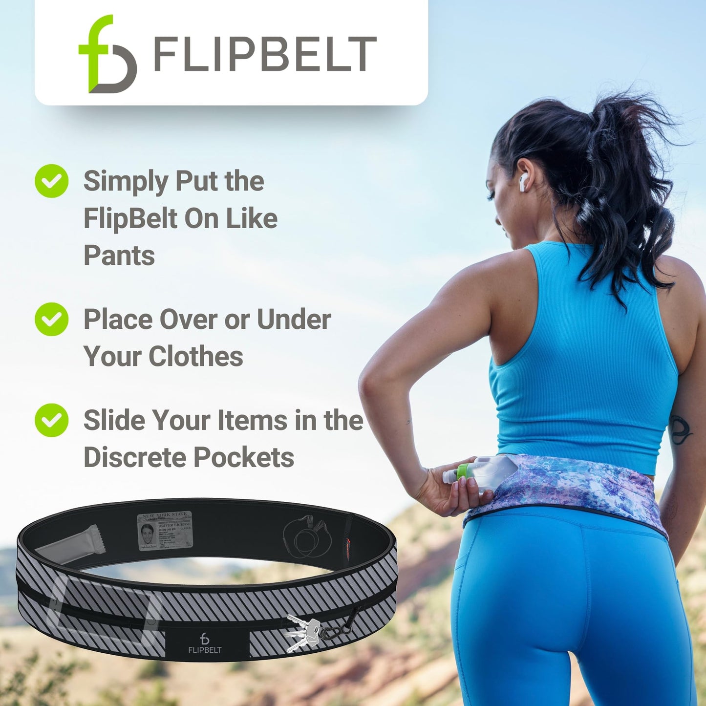 Cinturón Reflectante FlipBelt Negro Pequeño para Correr