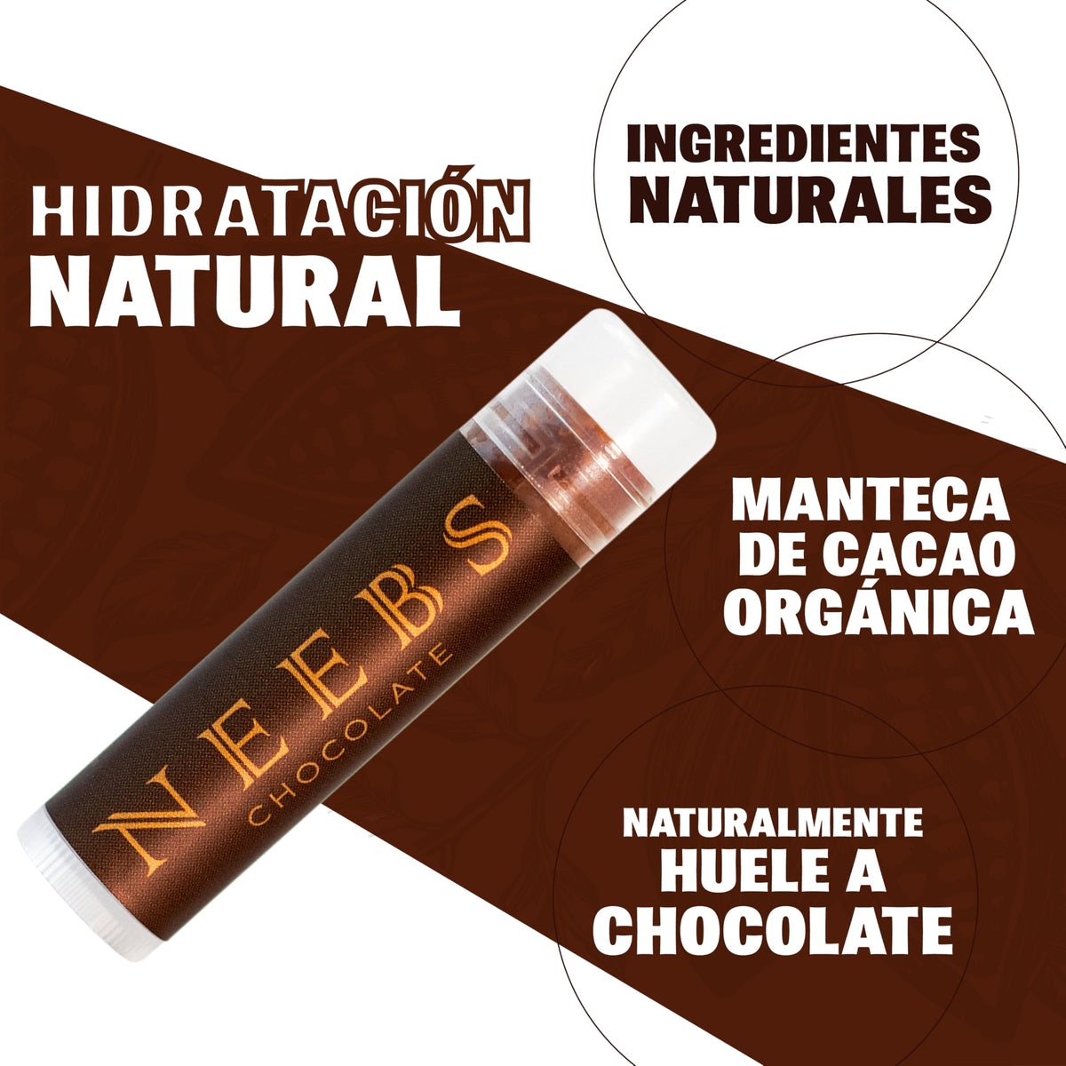 NEEBS | Bálsamo Labial Natural de Chocolate| 3pack de 4.5g c/u | Intensa humectación | Ingredientes 100% naturales | Artesanal
