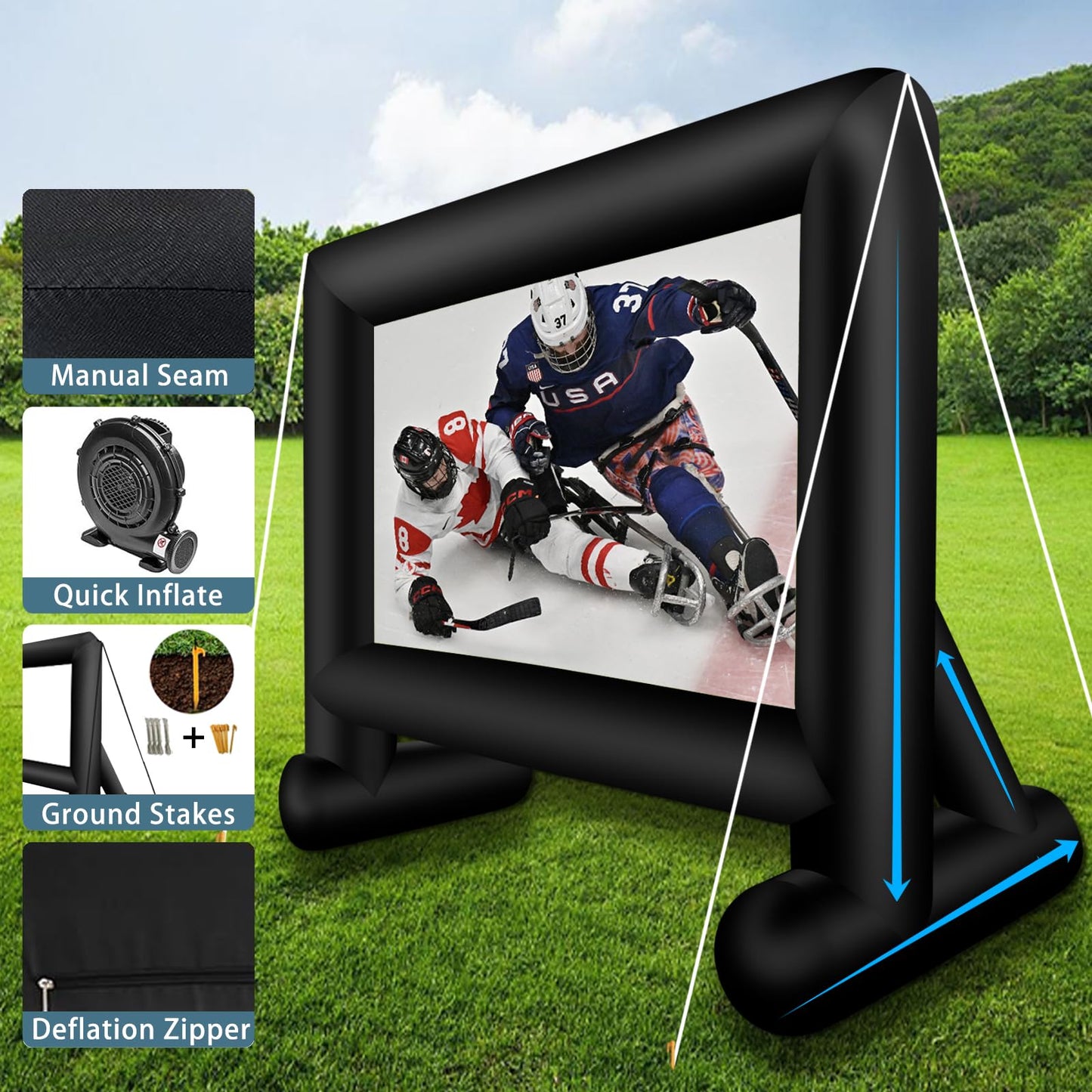 Inlftable visualización de cine inflable de 17 pies para exteriores, visualización de película soplada con bolsa de almacenamiento de soplador de aire, visualización de proyección frontal y trasera de