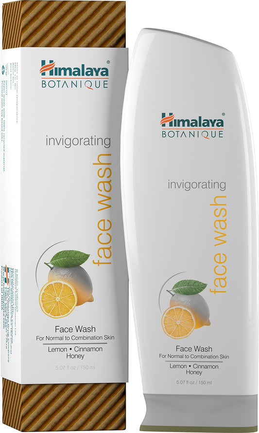Himalaya Botanique Invigorating Natural Face Wash, 5.07oz/150ml with Lemon, Cinnamon and Honey for Normal to Combination Skin Types.(Pack of 2)