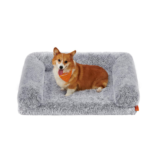 Feandrea Cama para Perros, Cama para Mascotas, 91 x 68 x 23 cm, Sofá Grande para Perros Medianos, con Funda Lavable y Extraíble, Gris Ombré PGW232G01