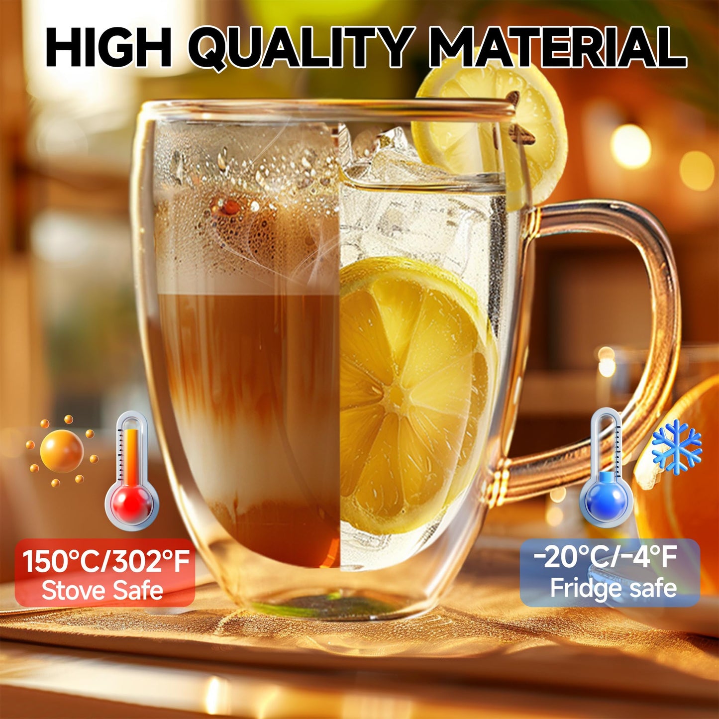 Juego de Tazas de Café de Vidrio YMMIND de Doble Pared con Asa para Bebidas Calientes