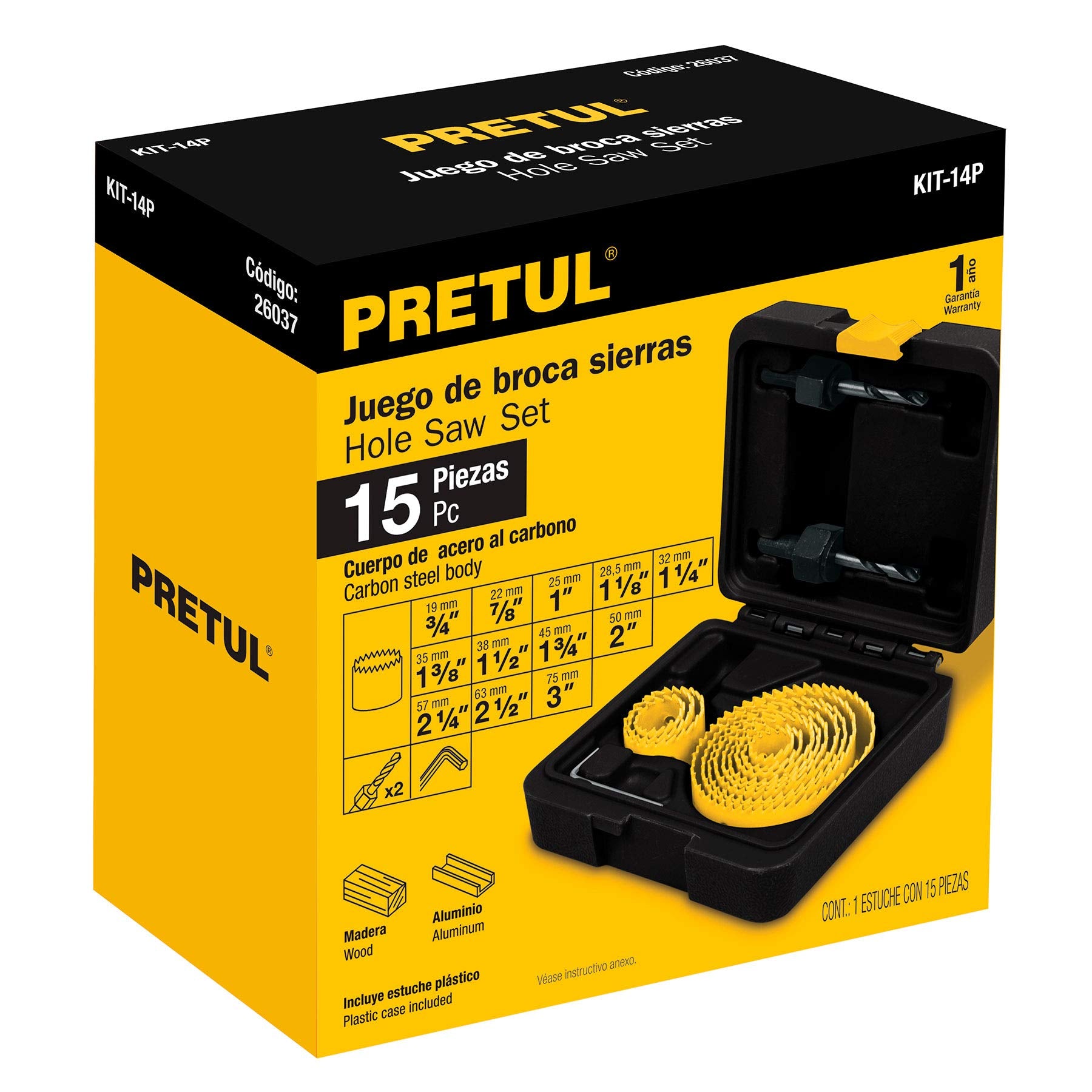 Juego de Brocasierras Pretul Acero al Carbono 15 Piezas