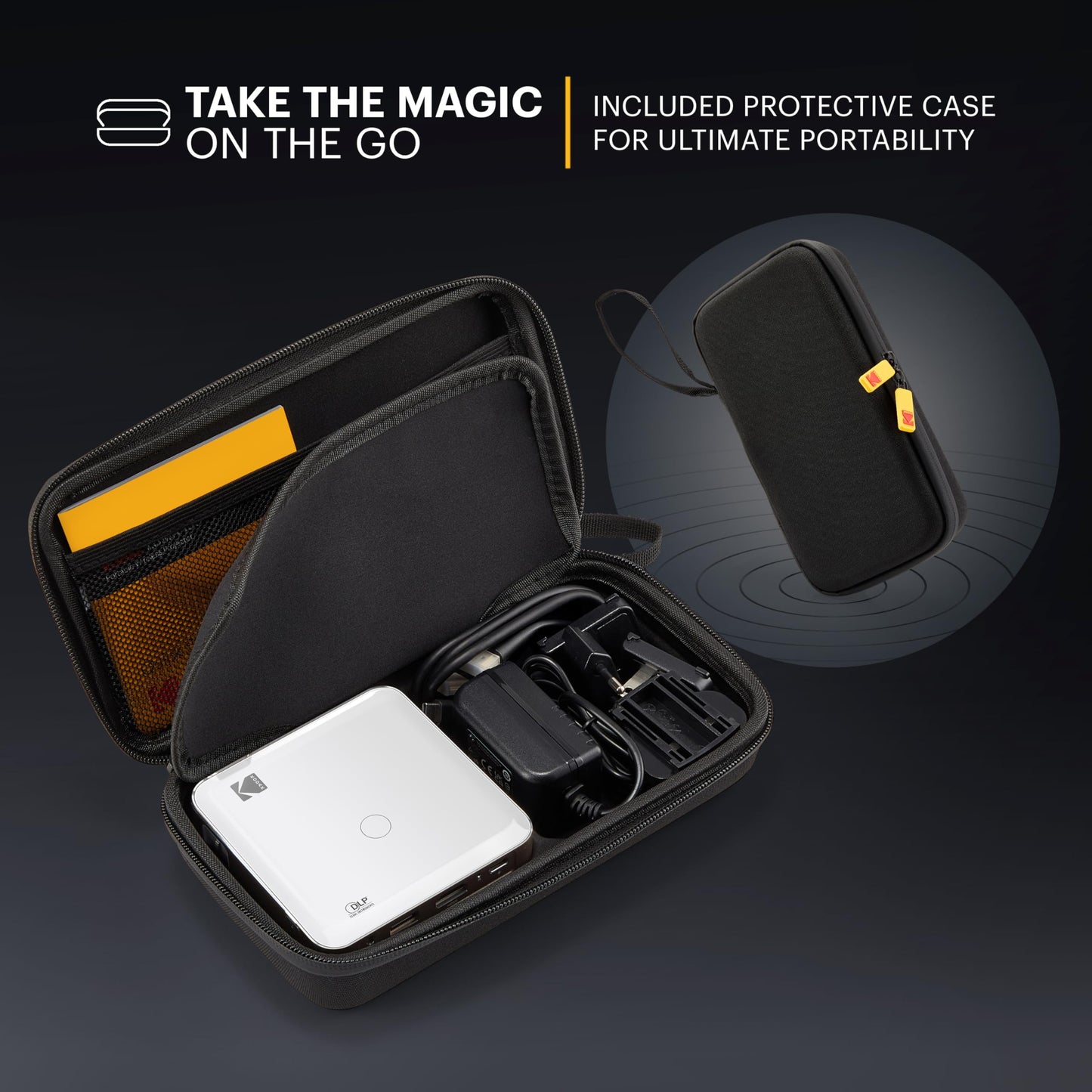 Kodak Luma 150 Mini proyector inalámbrico Pico - DLP, soporta 1080p, altavoz integrado y batería recargable, HDMI/USB/microSD, estuche de viaje incluido