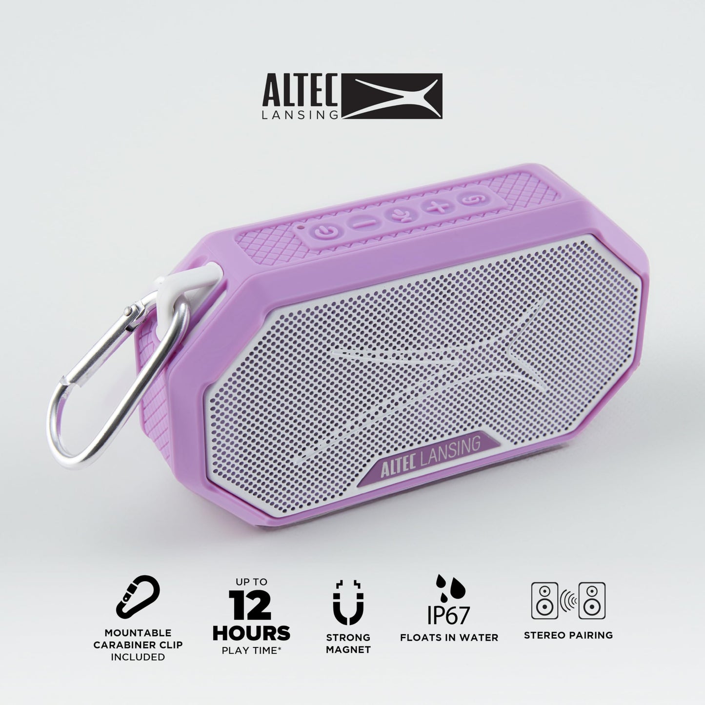 Altec Lansing HydraMini 2.0 Altavoz Bluetooth portátil, IP67 impermeable, 12 horas de reproducción, emparejamiento inalámbrico, carga rápida USB-C, magnético, asistente de voz integrado