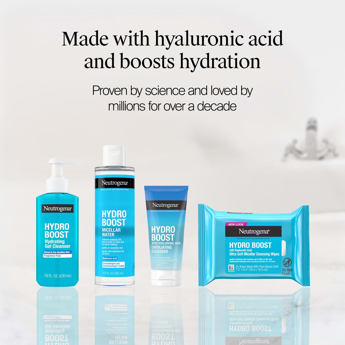 Neutrogena HydroBoost Facial Cleansing & Makeup Remover Wipes with Hyaluronic Acid, Hydrating Pre-Moistened Face Towelettes to Cleanse & Remove Dirt, Makeup & Impurities, Twin Pack, 25 ct