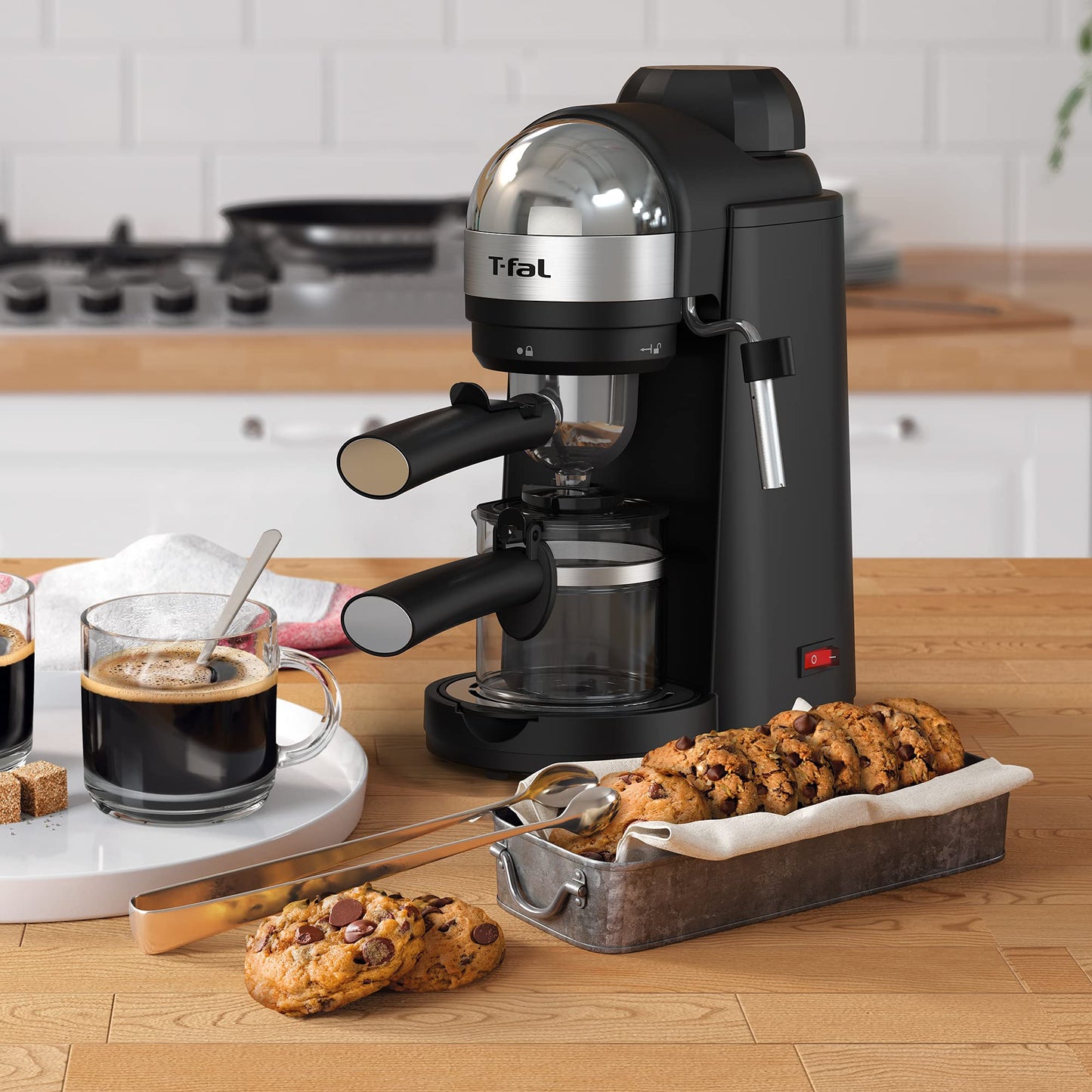 Cafetera T-fal Negra con Boquilla de Vapor y Filtro de Acero Inoxidable