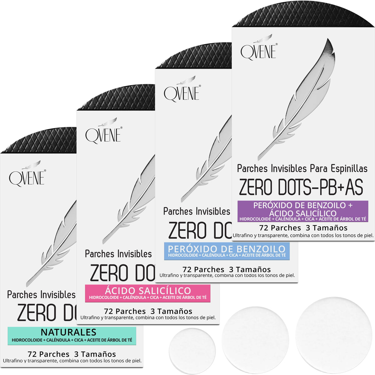 QVENE | 288 Parches para Acné | 4 Fórmulas Hidrocoloides Absorbentes | Parches para Espinillas y Cuidado de la Piel | Pimple Patch