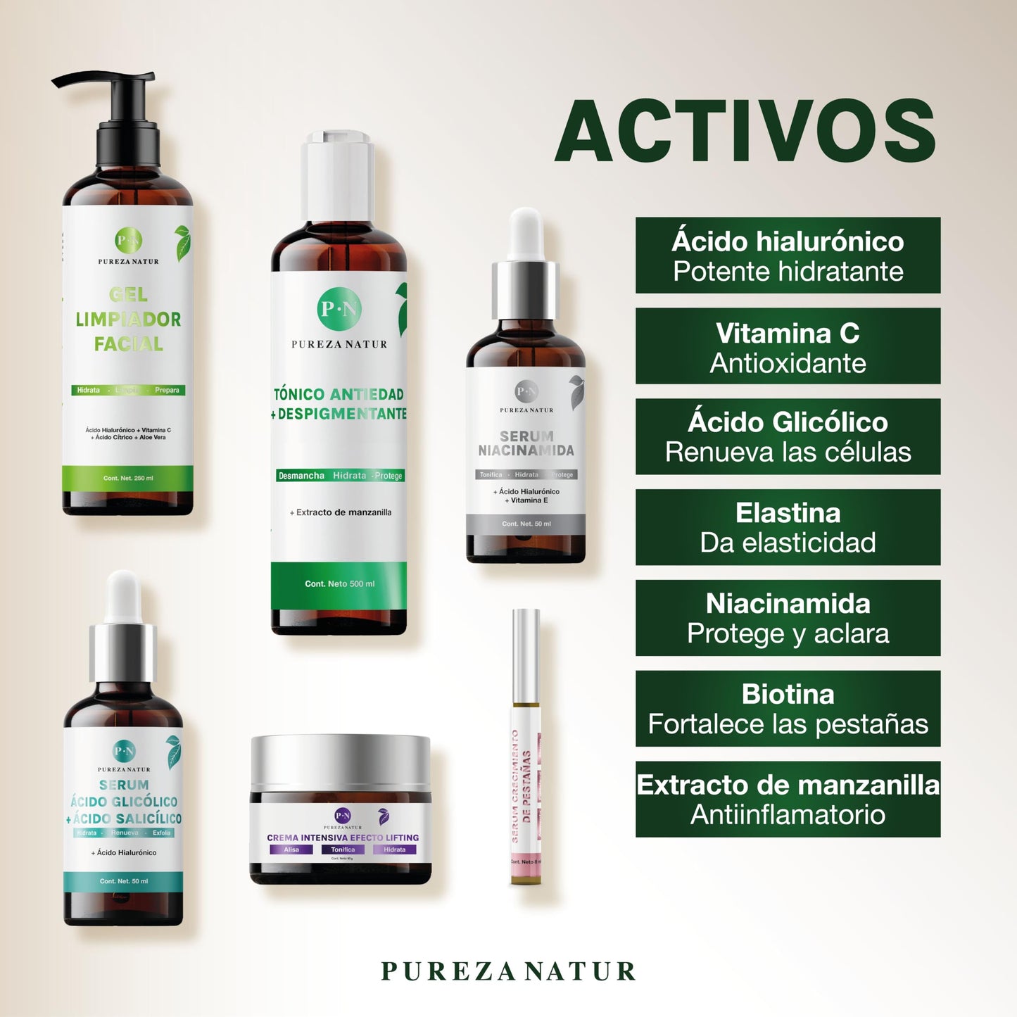 Kit Facial Edición limitada Navidad 2024 Serum Niacinamida, Ácido glicólico + Salicílico y pestañas. Crema lifting, Gel limpiador, Tónico antimanchas anti-edad | Paquete completo día y noche regalos para el cuidado de la piel, hidratación y rejuvenecimien
