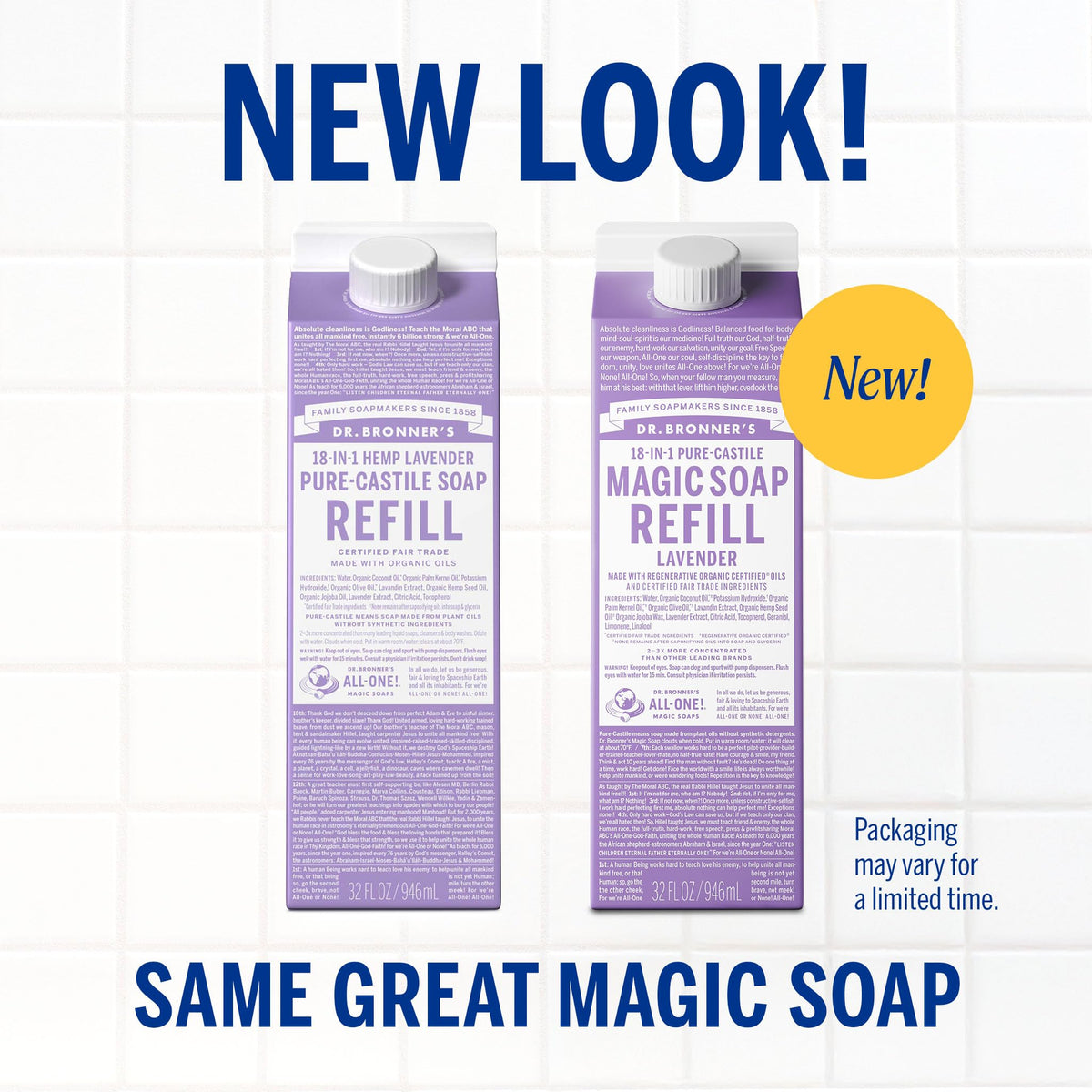 Dr. Bronner's Lavanda - Recambio de Jabón de Castilla Puro, 946 ml