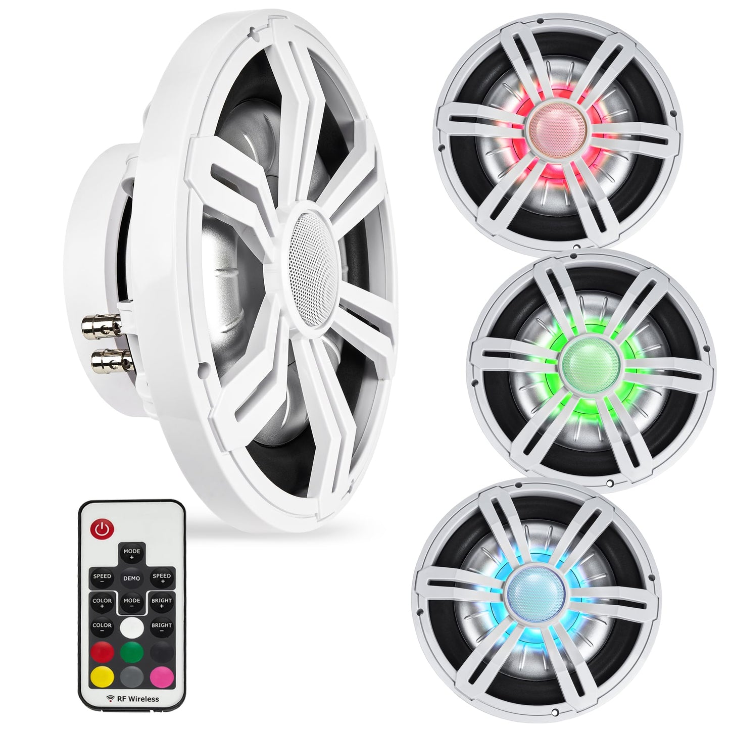 BELVA BMSS10RW 800W Peak (400W RMS) Subwoofer marino poco profundo de 10 pulgadas con iluminación LED multicolor para barcos/ATV/UTV/SxS/Powersport