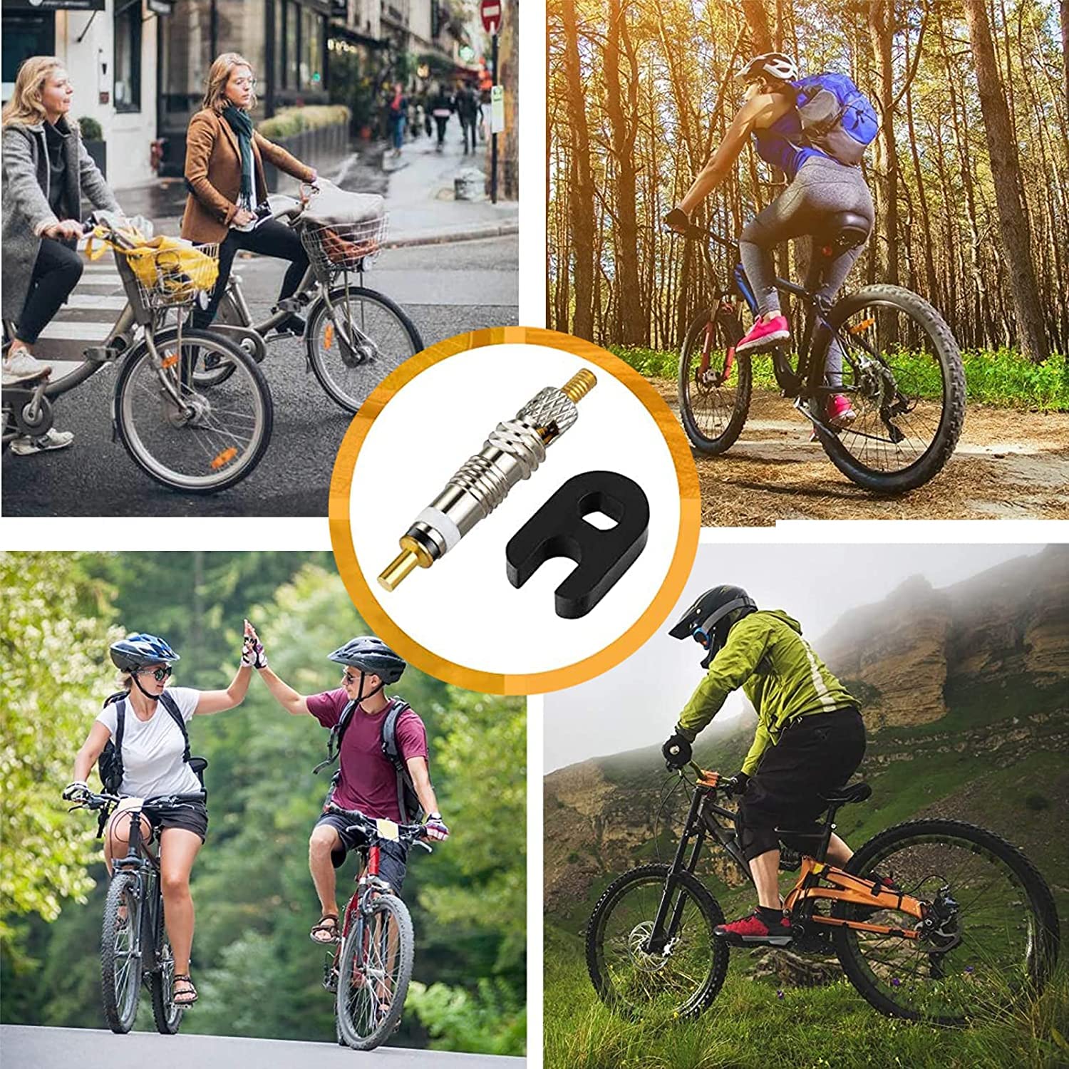 Kit de reparación de válvulas de bicicleta Presta Schrader adaptador de latón núcleos sin cámara para bicicleta de carretera