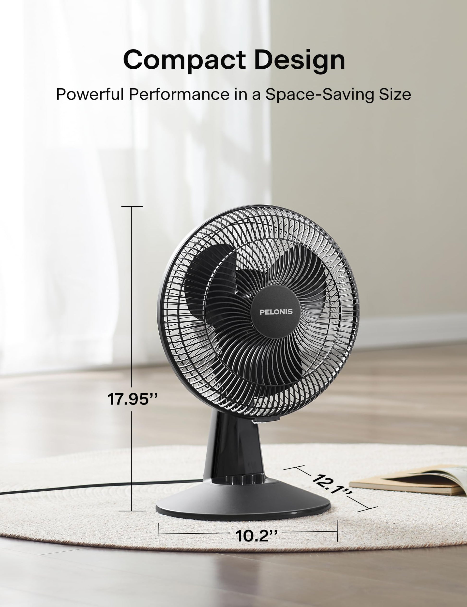 Ventilador de Mesa Pelonis Blanco 12 Pulgadas Oscilante 120° con 3 Velocidades