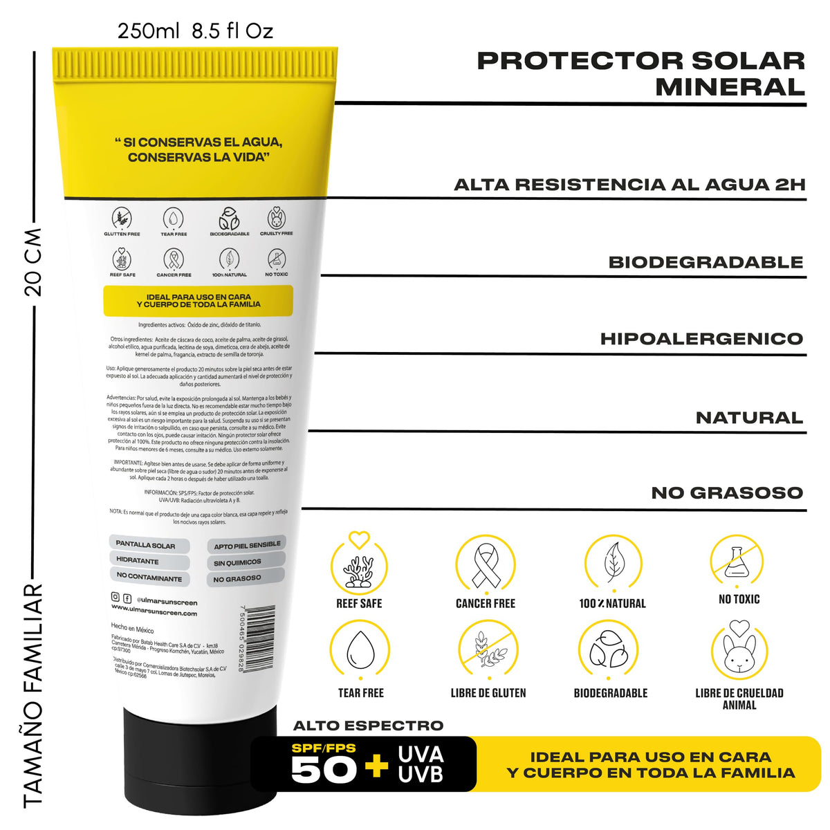 Protector Solar Mineral ULMAR spf 50 UVA UVB Alto Espectro 100% Natural Hipoalergénico Biodegradable