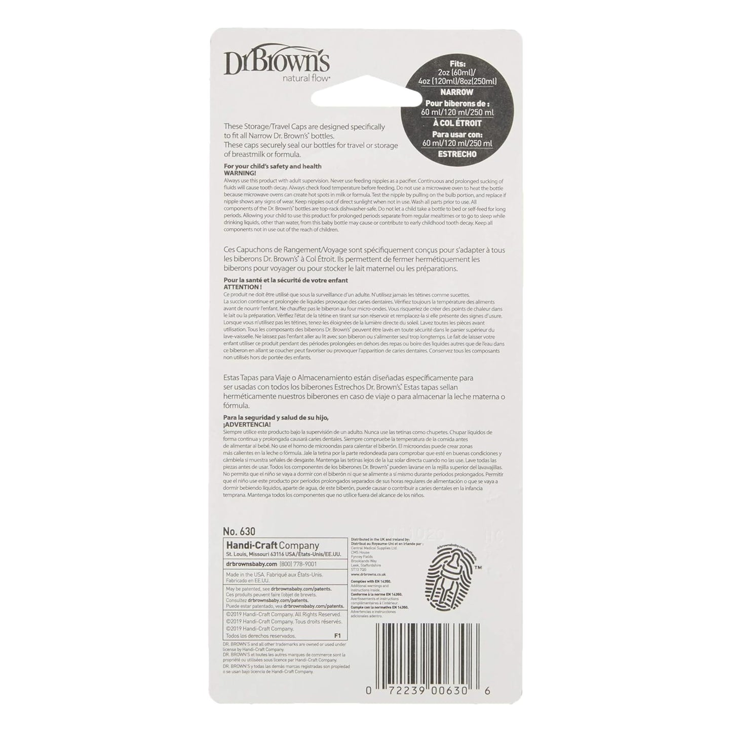 Tapas de Viaje Dr. Brown's Original Opciones y Options+ Repuesto para Botellas de Bebé 3 Unidades