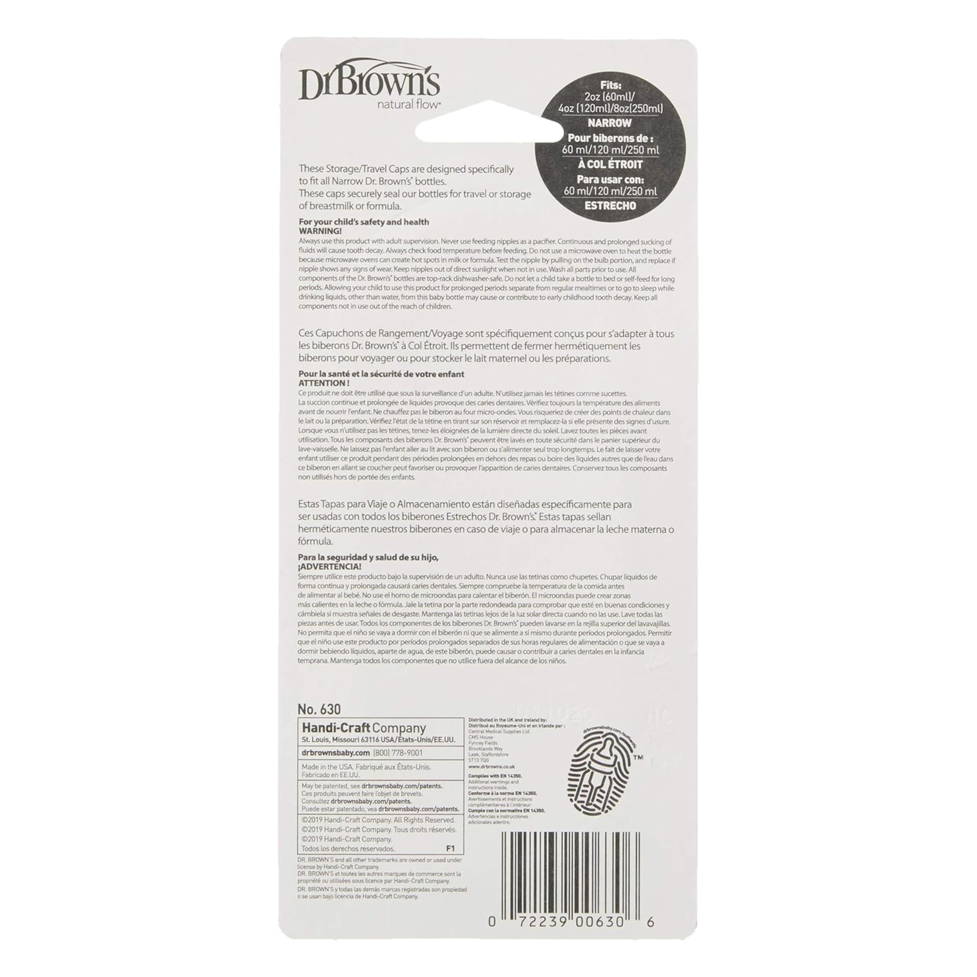 Tapas de Viaje Dr. Brown's Original Opciones y Options+ Repuesto para Botellas de Bebé 3 Unidades