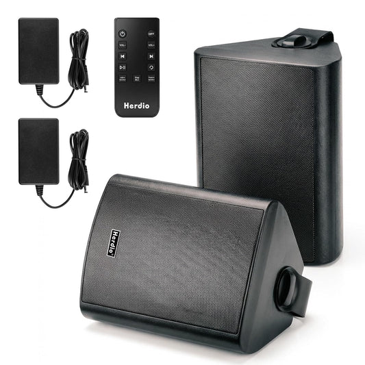 Bocinas Bluetooth para Montaje en Pared Herdio Negras 300W Impermeables con Conexión Inalámbrica Múltiple para Exterior 2-Pack