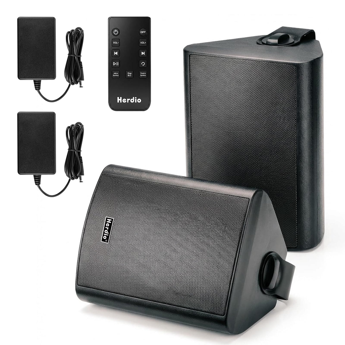Altavoces de Pared Bluetooth Herdio Negros 6.5" 400W Impermeables con Conexión Inalámbrica Múltiple para Exterior 2 Unidades