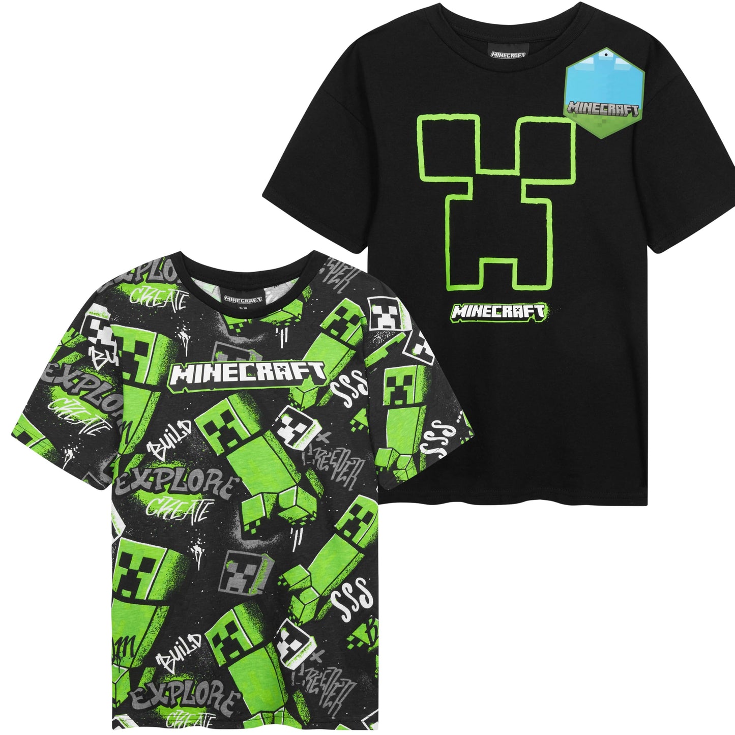 Get Trend Camisetas de manga corta para niños de Minecraft, tops de verano con cuello redondo, camisetas estampadas, paquete de 2, regalos para gamers de Creeper, de 5 a 14 años (5-6 años, paquete de