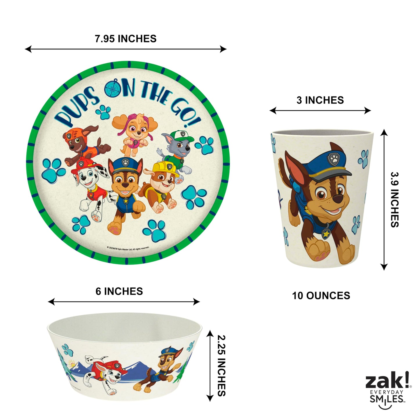 Juego de Vajilla Infantil Zak Designs PAW Patrol Azul y Amarillo Sostenible 3 Piezas