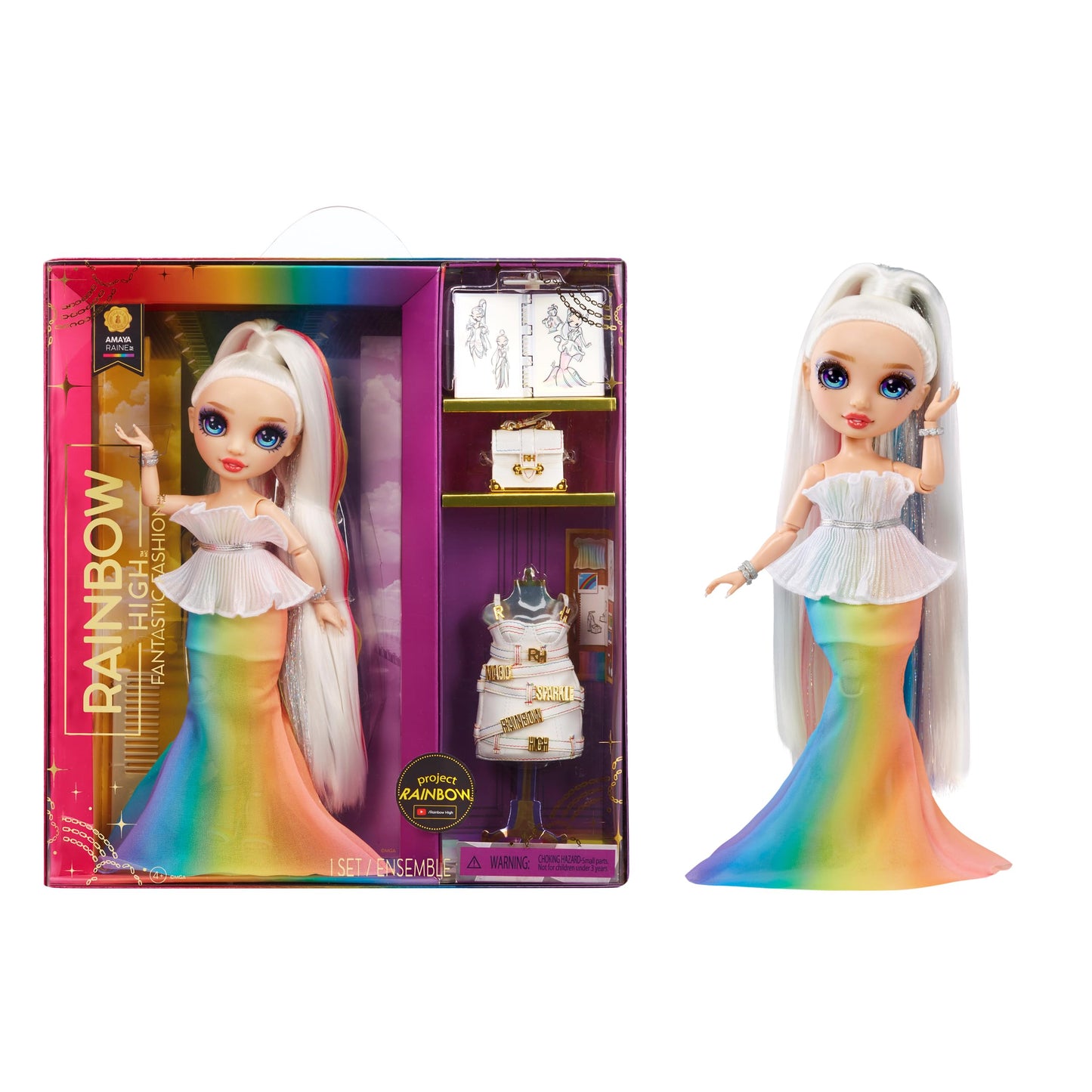 Muñeca Rainbow High Amaya Raine Arcoiris con Set de Juegos y Accesorios para Niños y Niñas