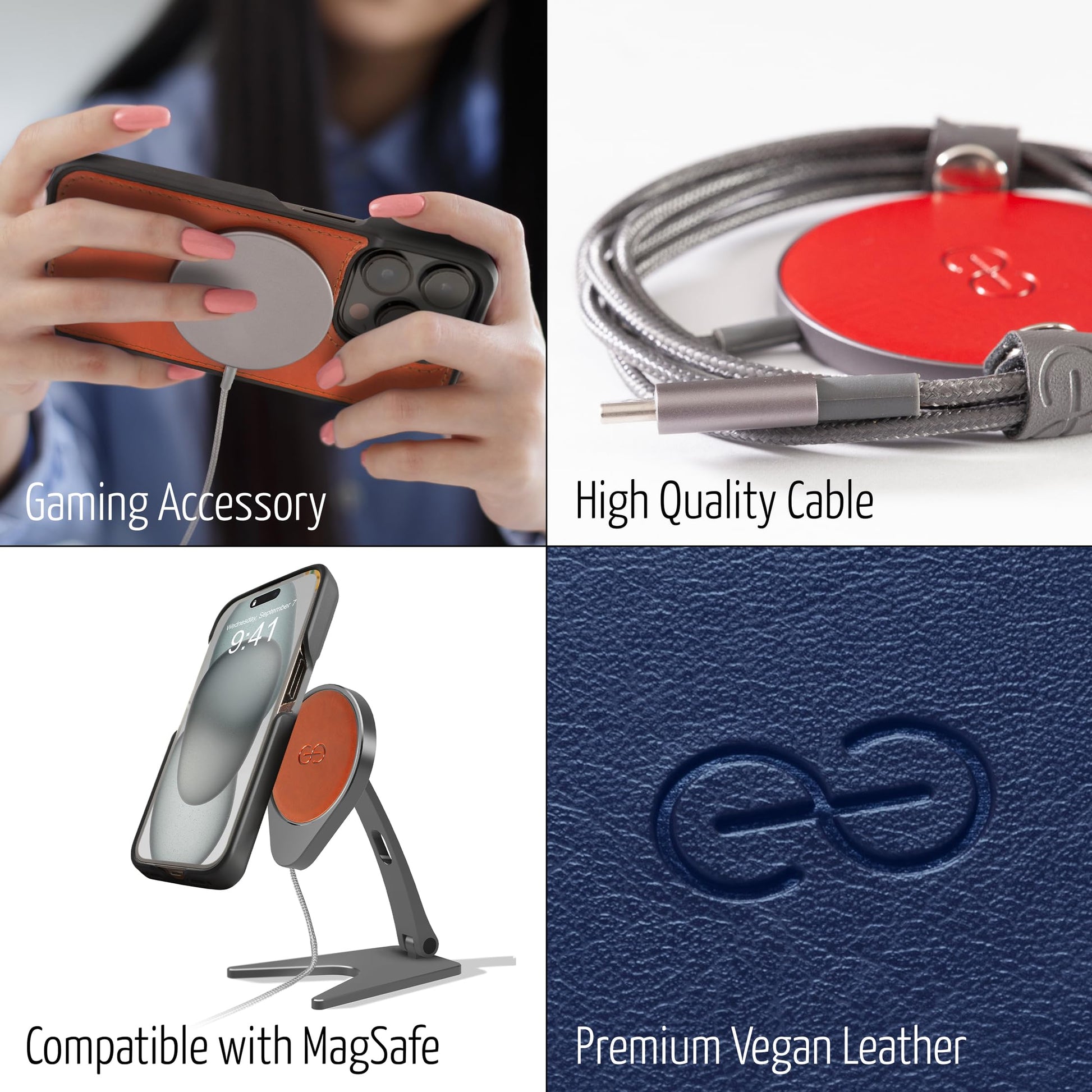 Cargador Inalámbrico Magnético dreem Empower Caramelo Piel Vegana Certificación Qi para iPhone