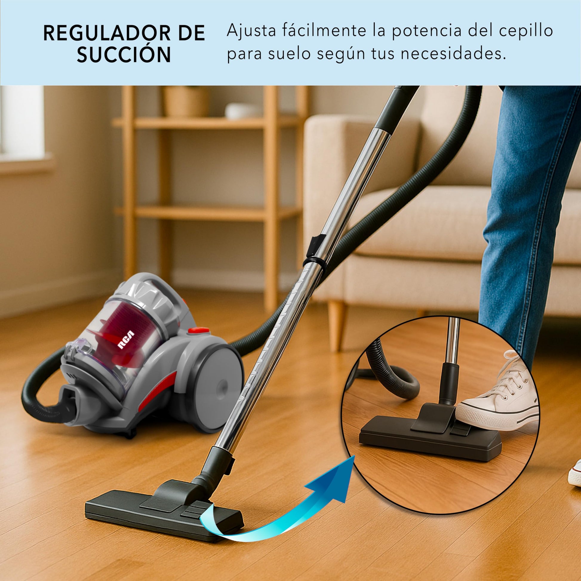 RCA Aspiradora Canister Echo RC-A2, Regulador de Succión, Filtro HEPA, Capacidad 2 L Extraíble, Ideal para Mascotas y Polvo, Accesorios Incluidos, Hogar y Alfombras, Cable de 5 m, Ligera y Portátil