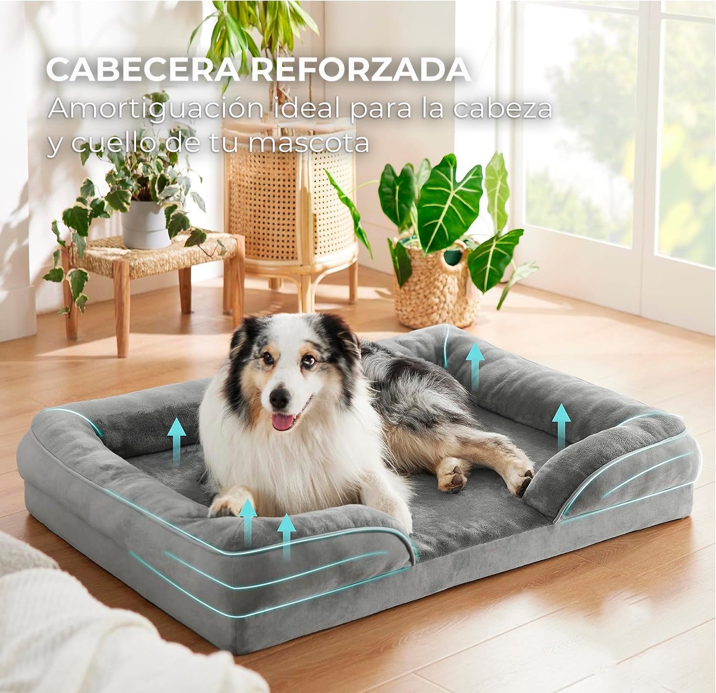Cama para Perro OGAGU Gris Extra Grande Transpirable e Impermeable con Soporte para Cabeza y Funda Lavable Antideslizante