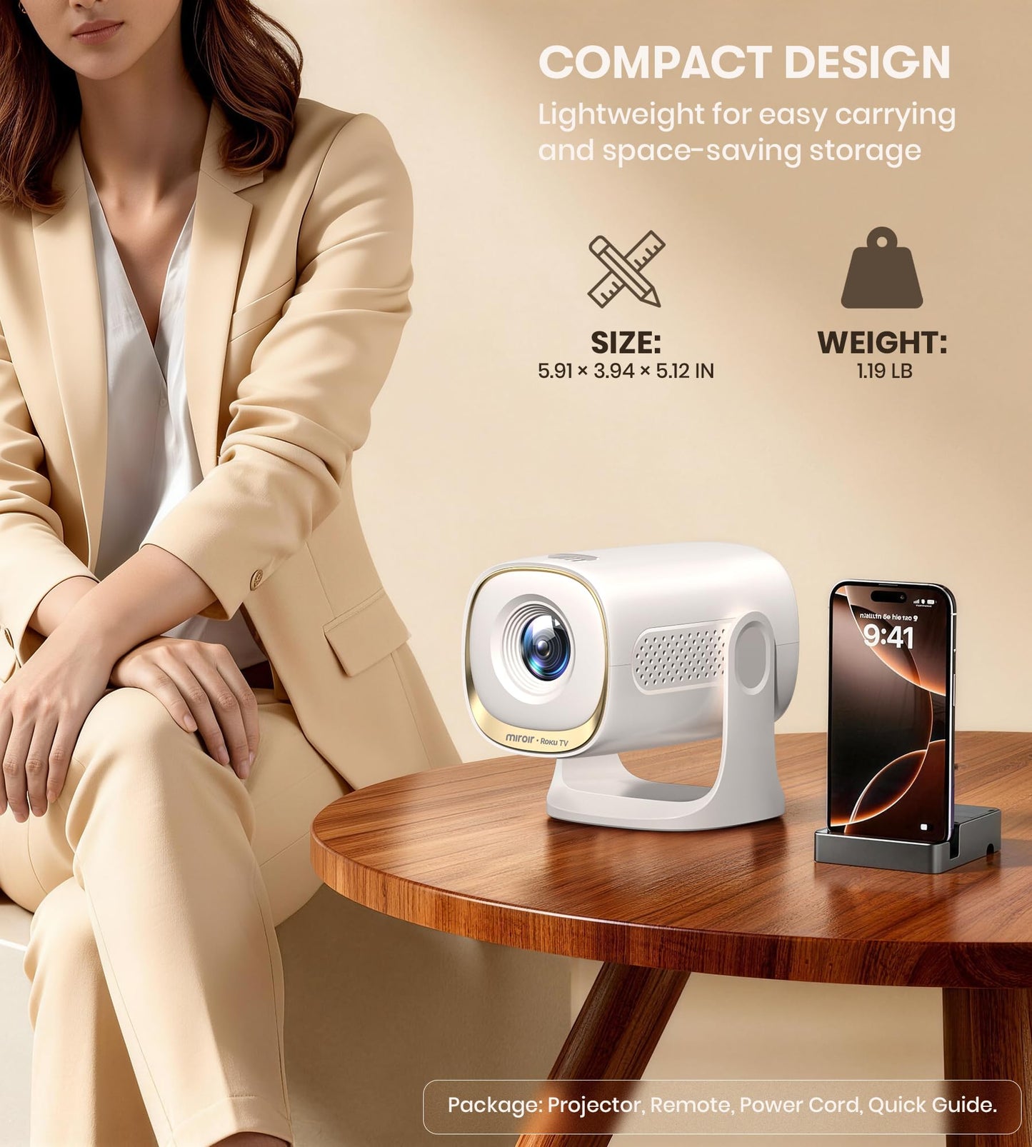 Miroir Mini proyector, proyector HD para el hogar con altavoz incorporado, enfoque automático, corrección Keystone, portátil para películas al aire última intervensión, compatible con smartphone, TV
