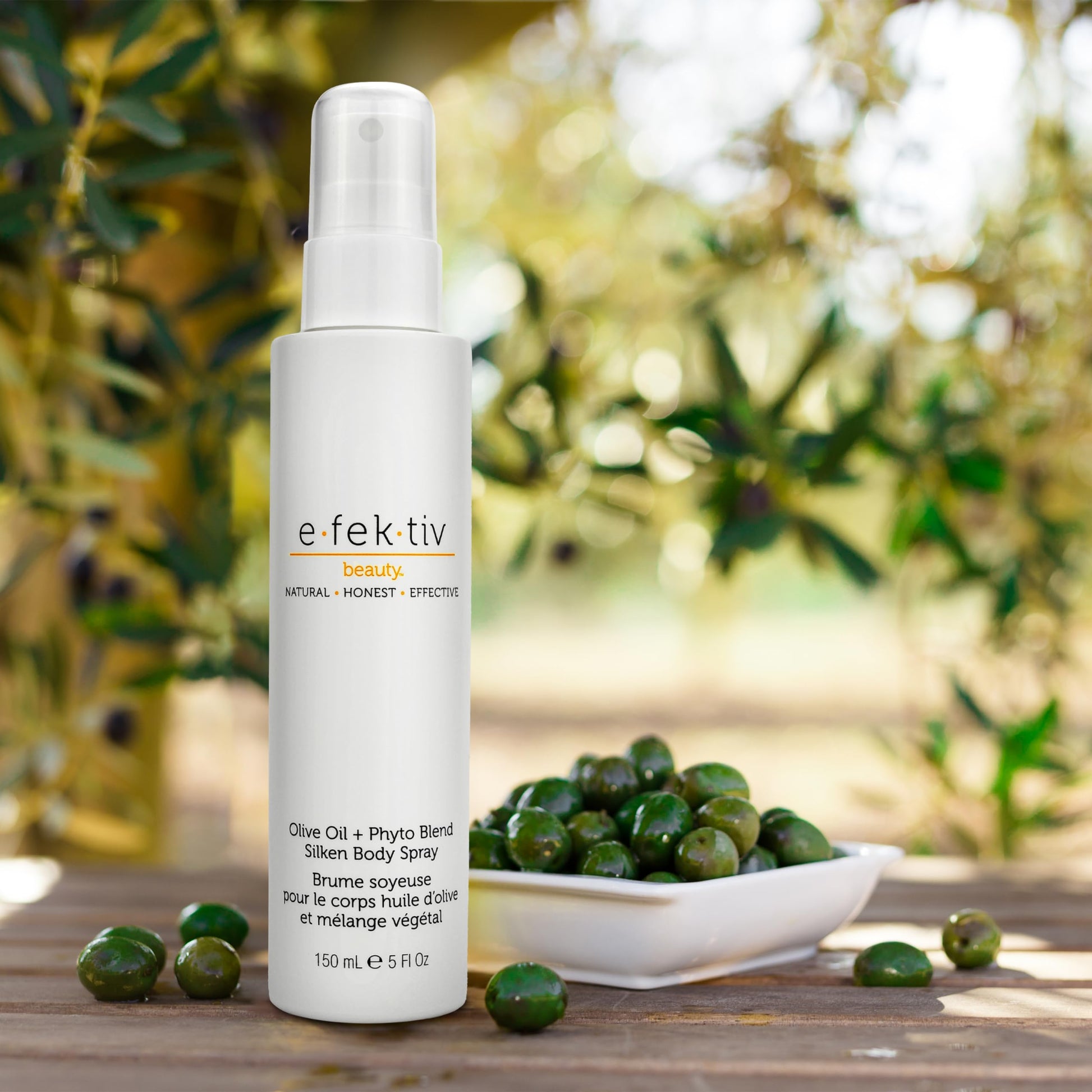 e.fek.tiv beauty Spray de Aceite de Oliva + Mezcla de Fitosistemas para el Cuerpo - Bruma Hidratante - Tratamiento de la Piel Seca - Aceite de Hidratación Intensa - Libre de Crueldad - 148 ml