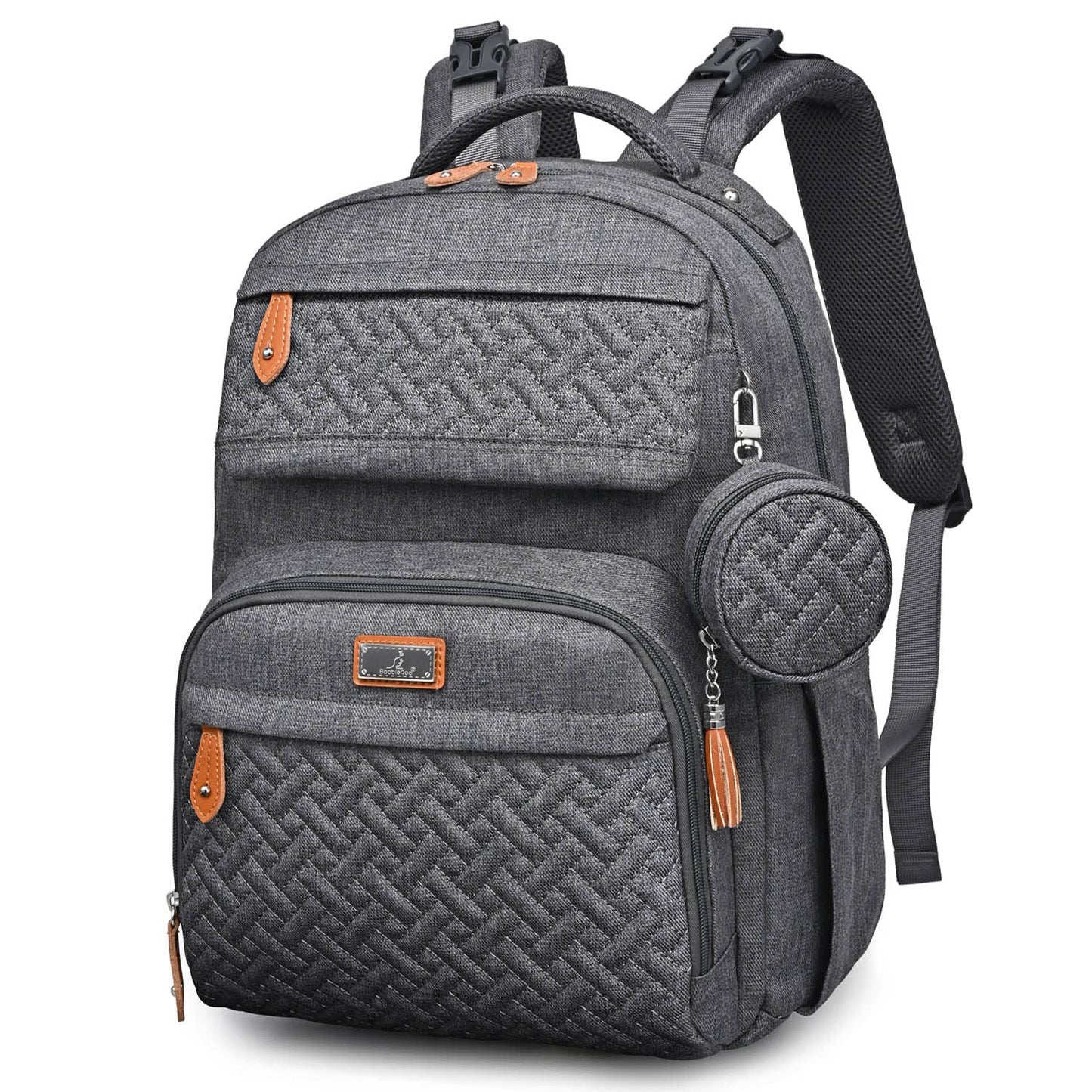 BabbleRoo - Mochila para pañales grande de viaje para bebé con cambiador, bolsas impermeables para bebé para mamá y papá, bolsas unisex con estuche para chupete, correa de equipaje y clips para