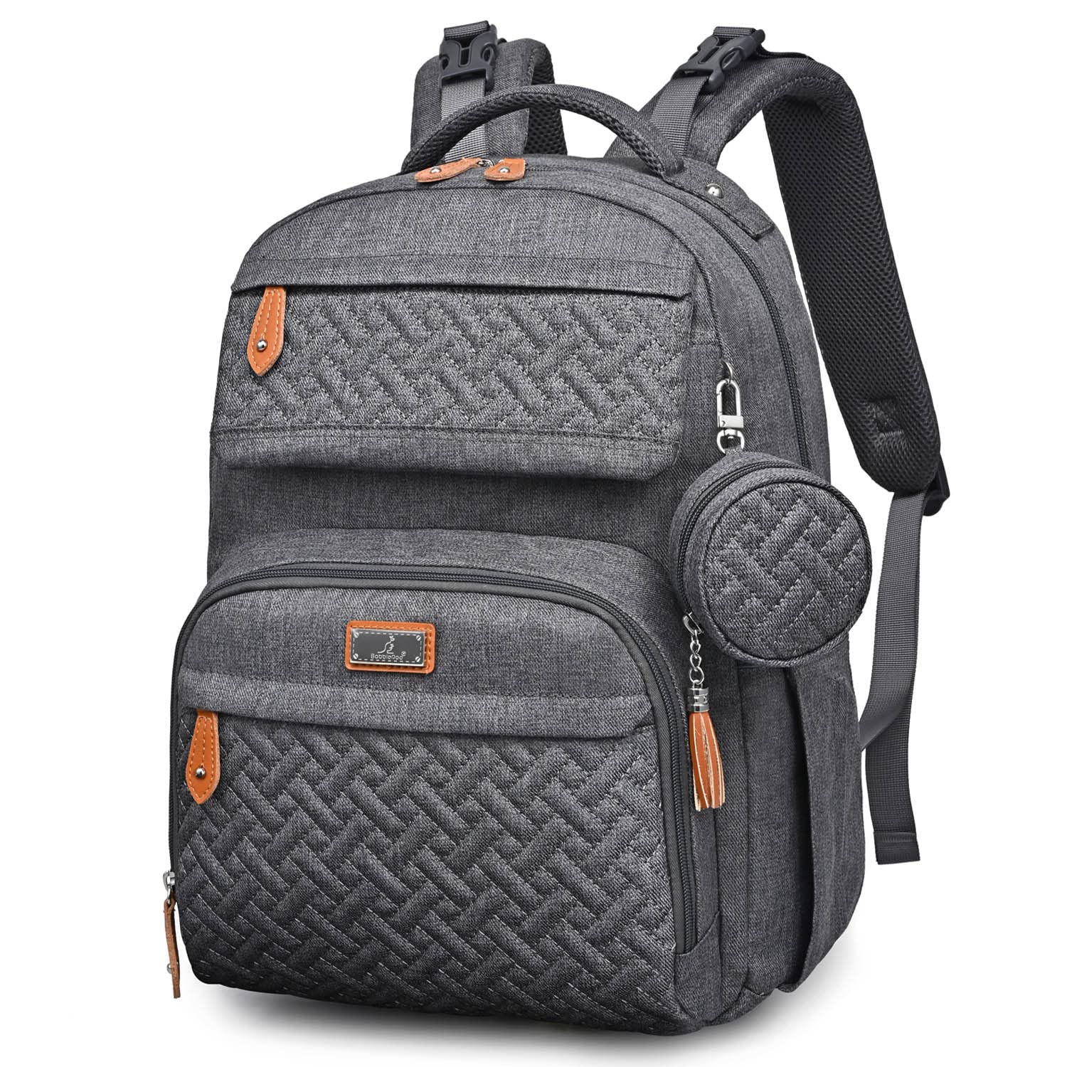 BabbleRoo - Mochila para pañales grande de viaje para bebé con cambiador, bolsas impermeables para bebé para mamá y papá, bolsas unisex con estuche para chupete, correa de equipaje y clips para