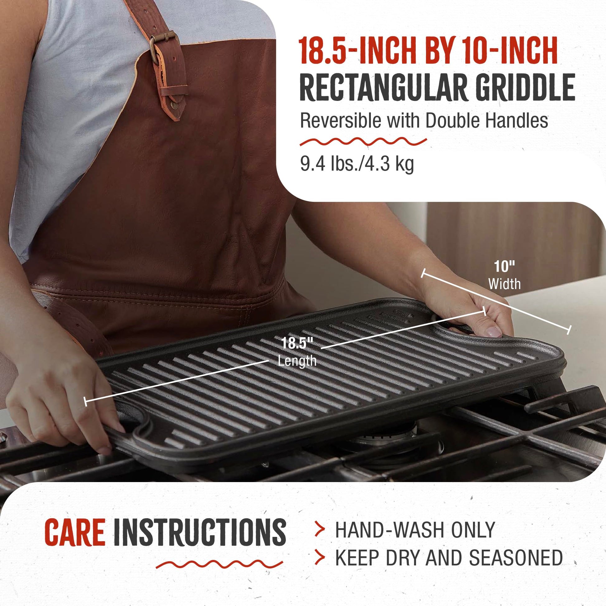 Plancha Rectangular Reversible Victoria Negro con Hierro Fundido para Dos Quemadores