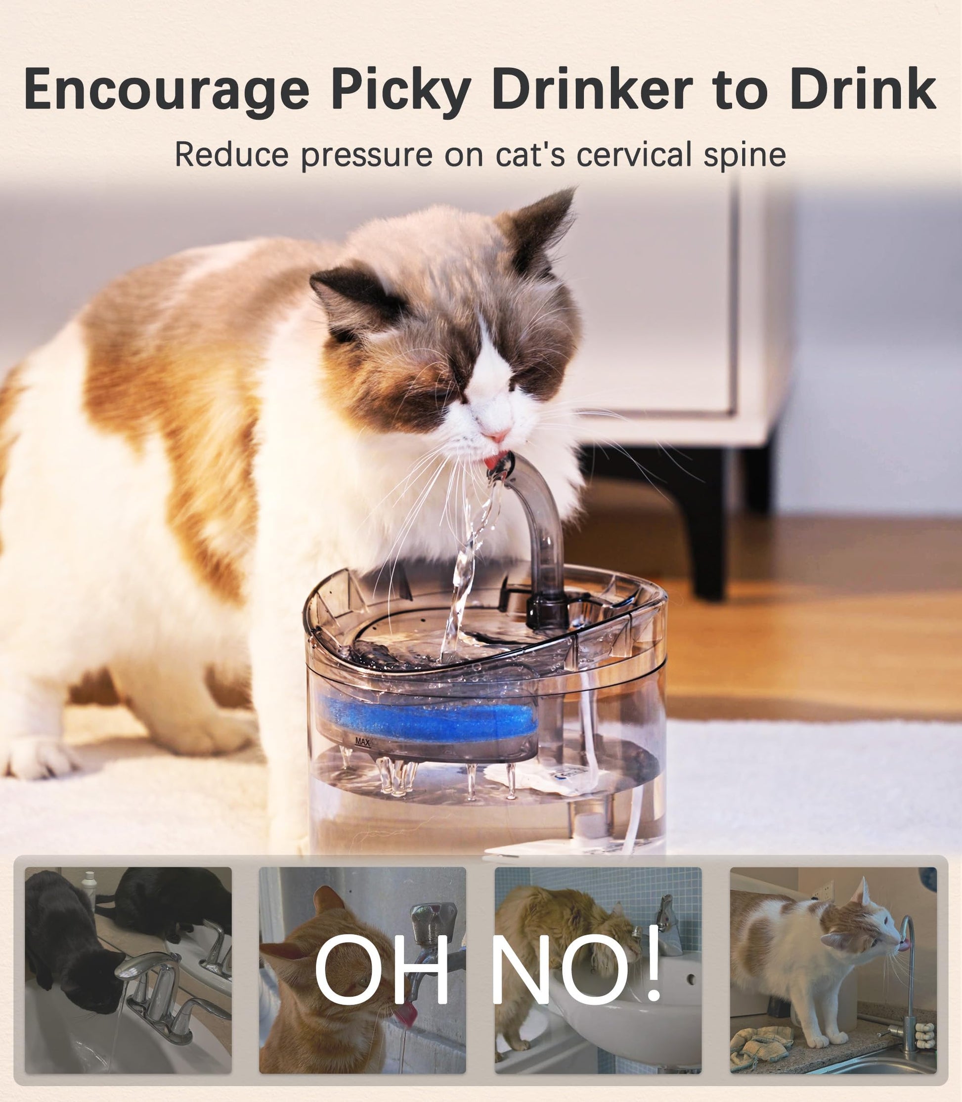 Fuente de agua para gatos HAPUP, dispensador de agua para perros, de 1.8 litros, fuente automática de agua potable transparente para mascotas, mejorada con dos filtros de repuesto, una bomba silenciosa de agua ajustable