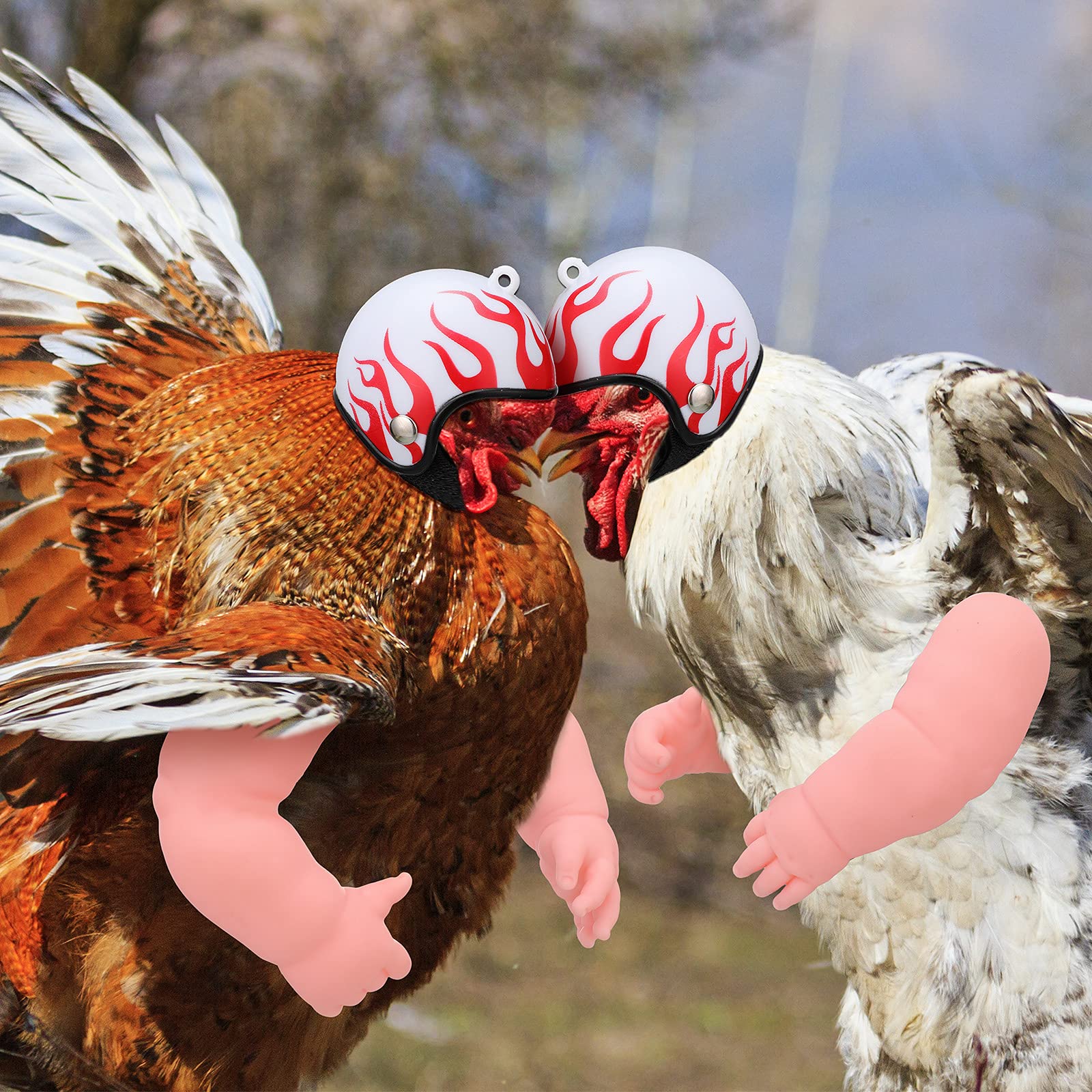 Gejoy 2 Juguetes de Pollo Incluye Brazos de Muñeca de Pollo y Casco de Pollo Casco de Seguridad para Mascotas para Gallinas