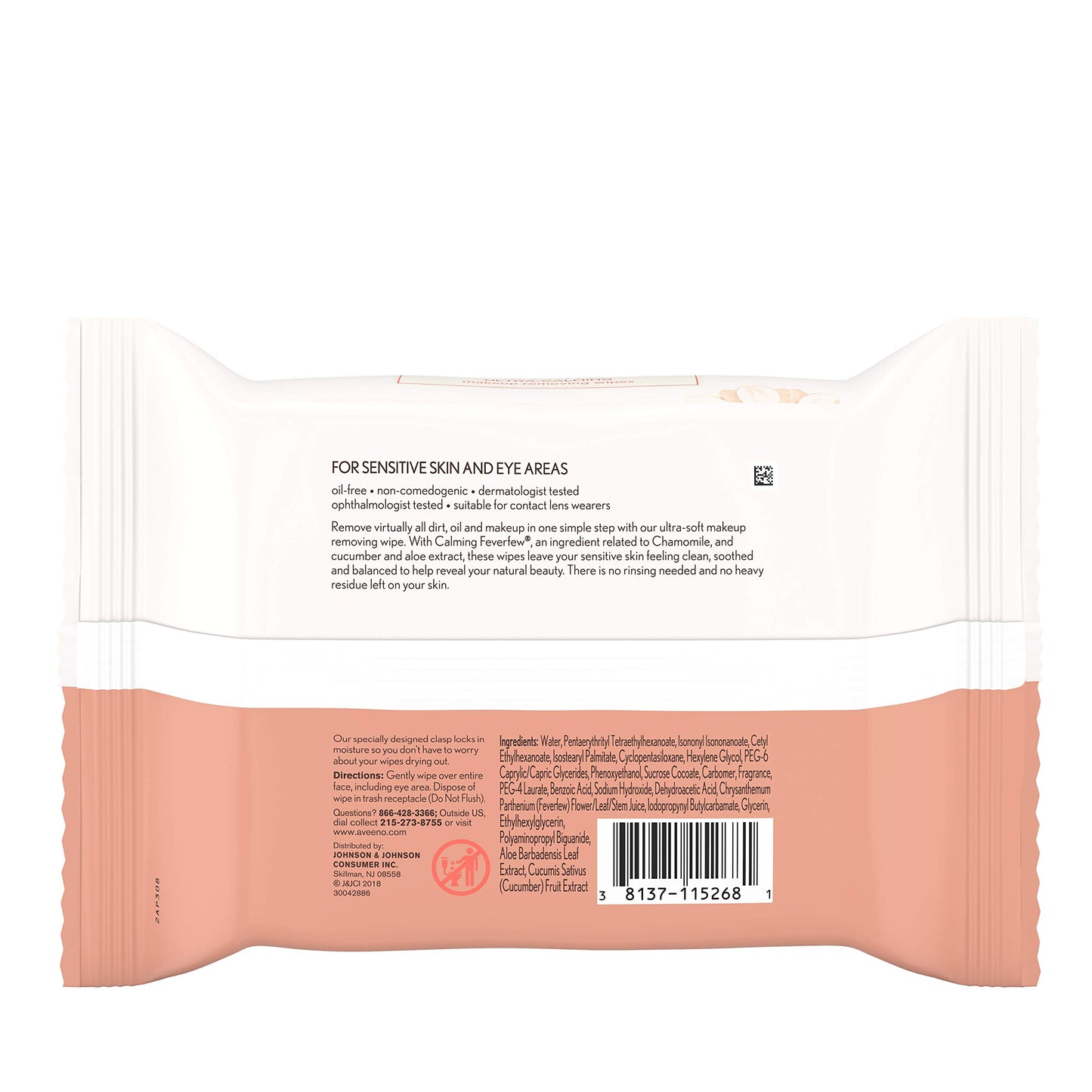 Aveeno Ultra-Calming Cleansing Oil-Free Makeup Removing Wipes for Sensitive Skin, 25 Count