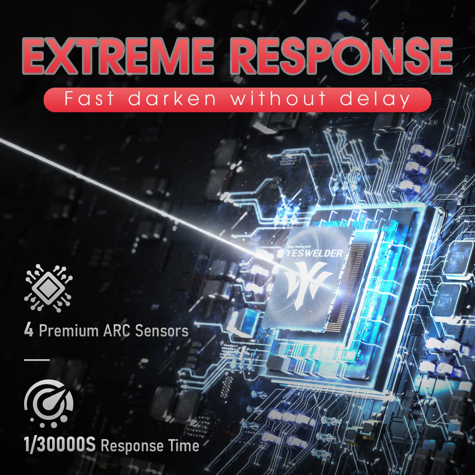 Casco de Soldadura YESWELDER Solar Azul Visualización Ancha de oscurecimiento Automático con 4 Sensores de Arco