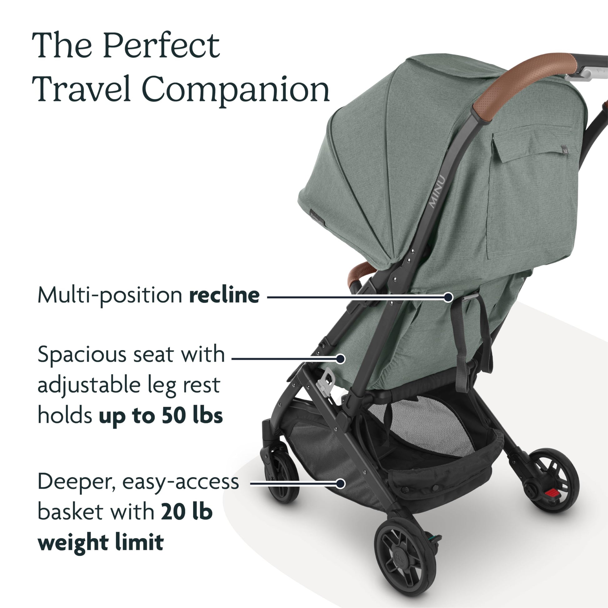Carriola de Viaje UPPAbaby Minu V2 Verde Melange con Diseño Portátil y Barra de Parachoques de Piel