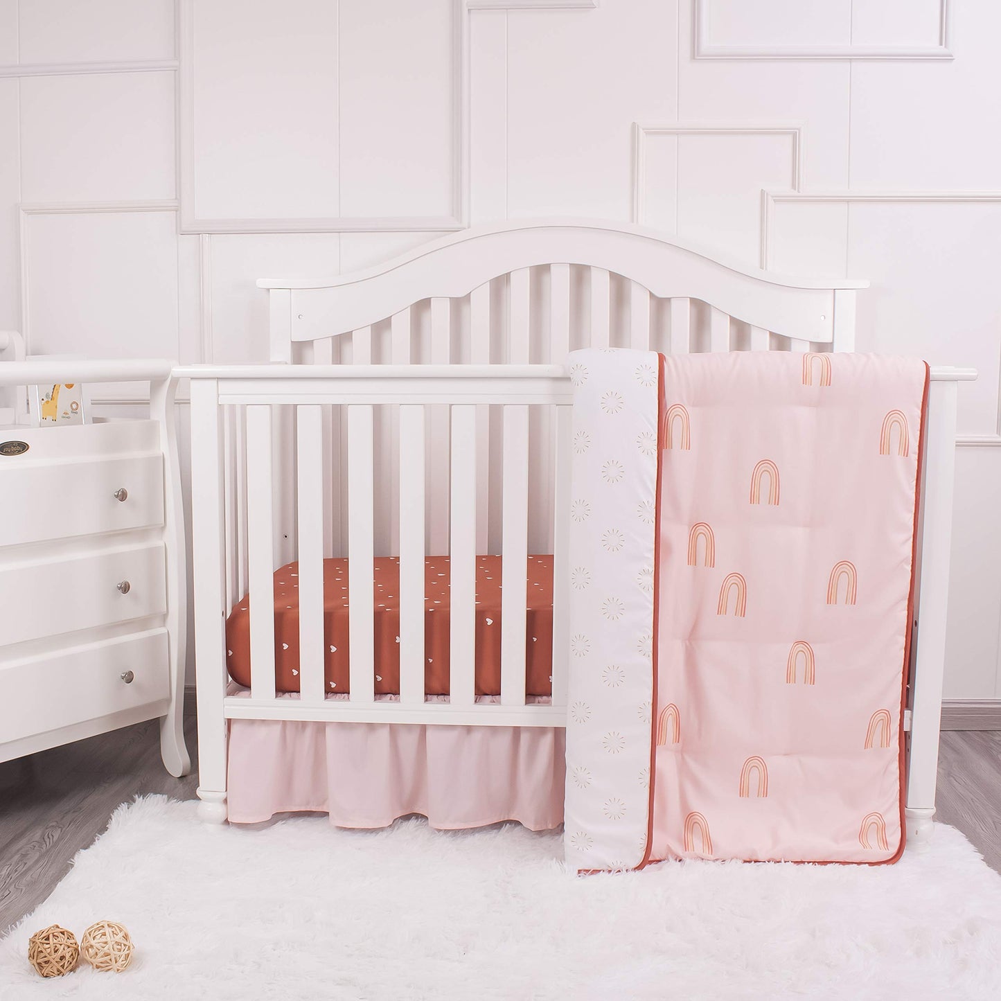 La Premura - Juego de ropa de cama para cuna de bebé, diseño bohemio y arcoíris, 3 piezas, tamaño estándar, color café y natural