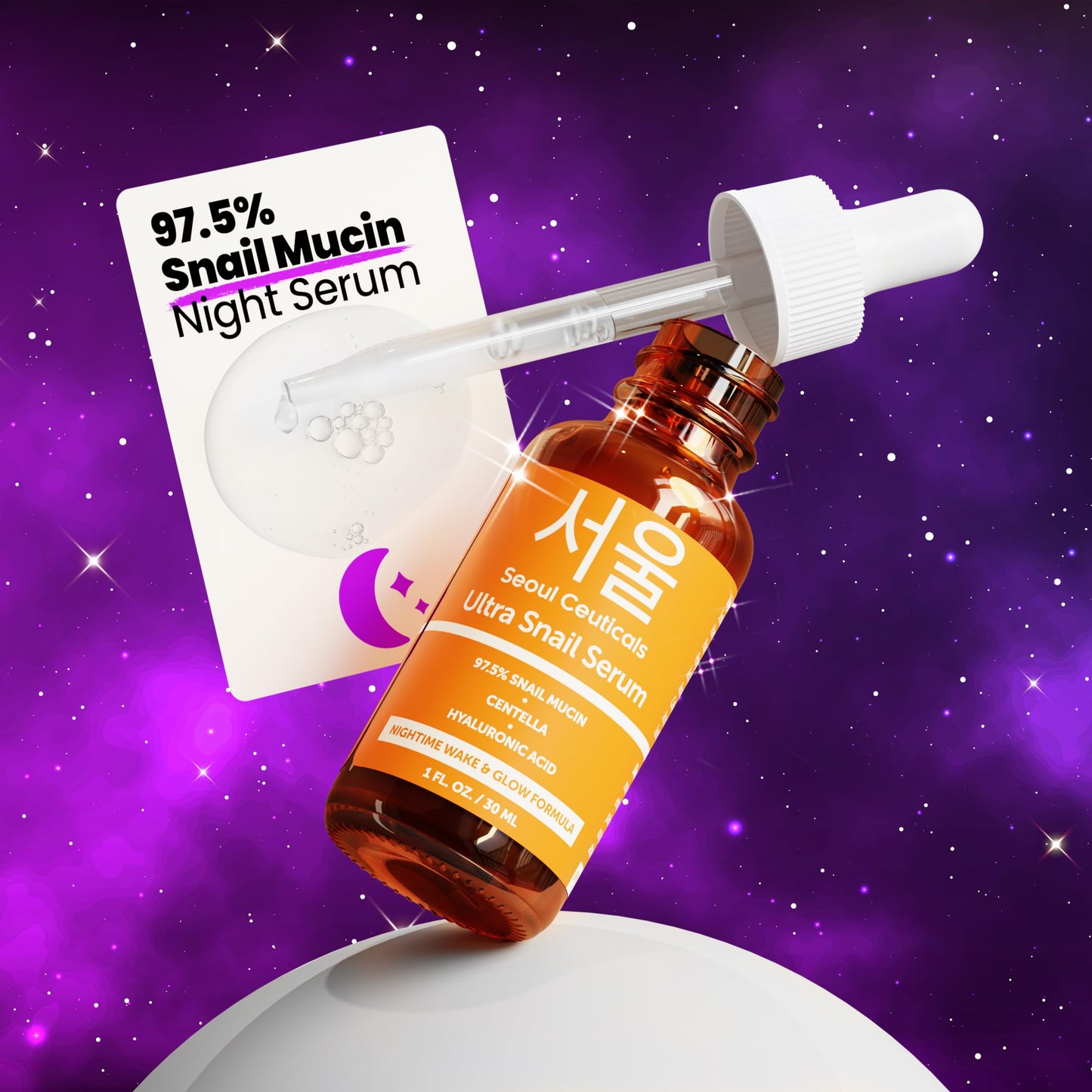 SeoulCeuticals Korean Skin Care Snail Mucin Serum - Korean Beauty Skincare Night Serum for Face - Contains Potent 97.5% K Beauty Snail + Hyaluronic Acid + Centella Asiatica Extremely Effective Anti Wrinkle Serum 1oz
