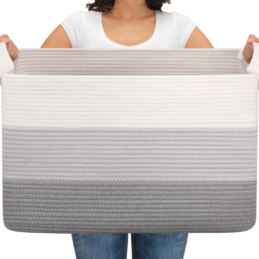 OIAHOMY - Cesta de manta extragrande, cesta de almacenamiento tejida de 95 l, cubeta de juguete de cuerda de algodón para habitación de bebé, contenedor para almacenamiento en sala de estar, 24 x 17 x