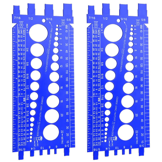 Hoteam 2 Verificadores de Calibres de Rosca de Perno de Tuerca Calibre de Plástico de Tamaño de Perno y Rosca Medidor de Medida de Rosca de Tuerca de Perno con Regla de Pulgadas y Centímetros (Azul)