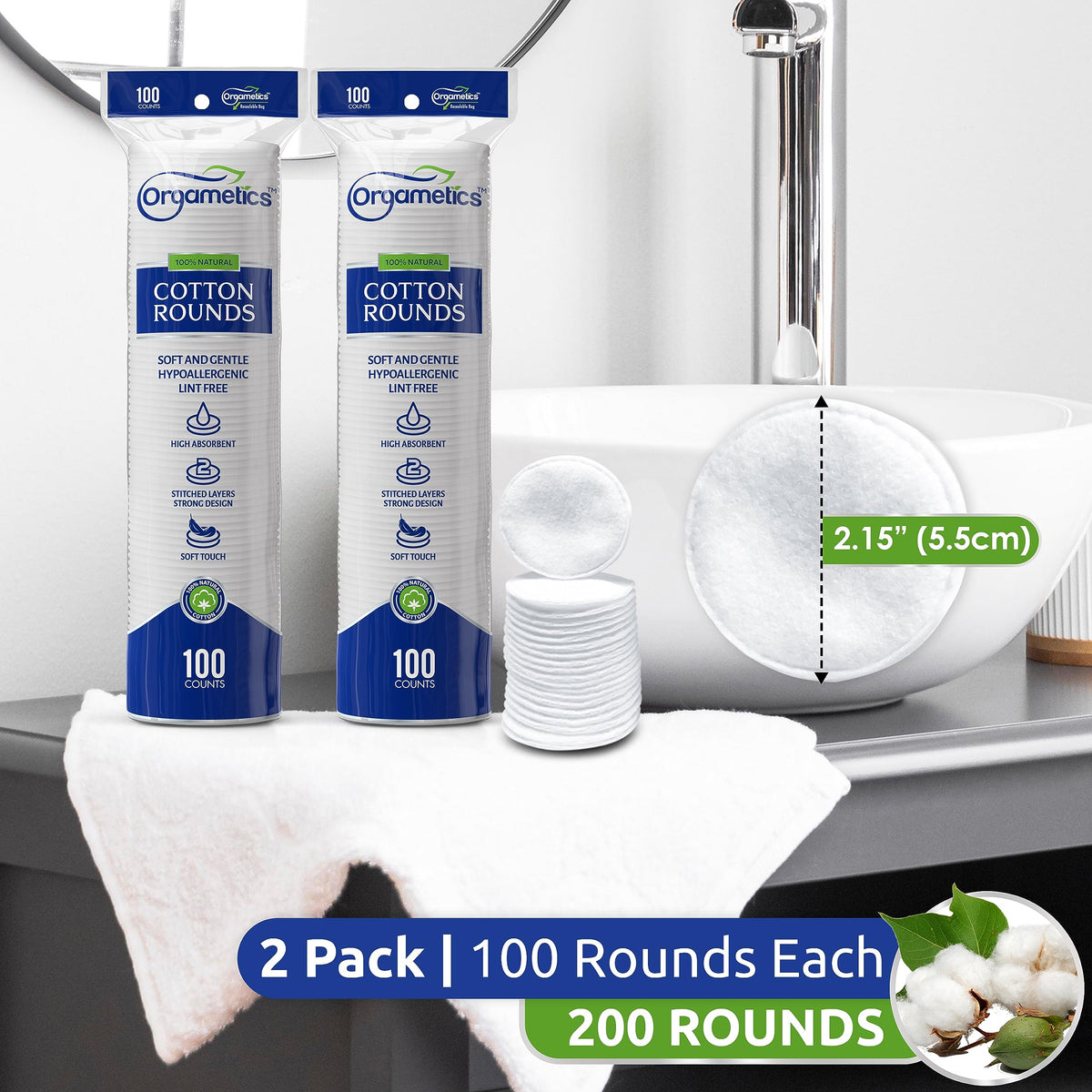 Discos de Algodón Turco Orgametics Naturales Ultrasuaves para Limpieza Facial