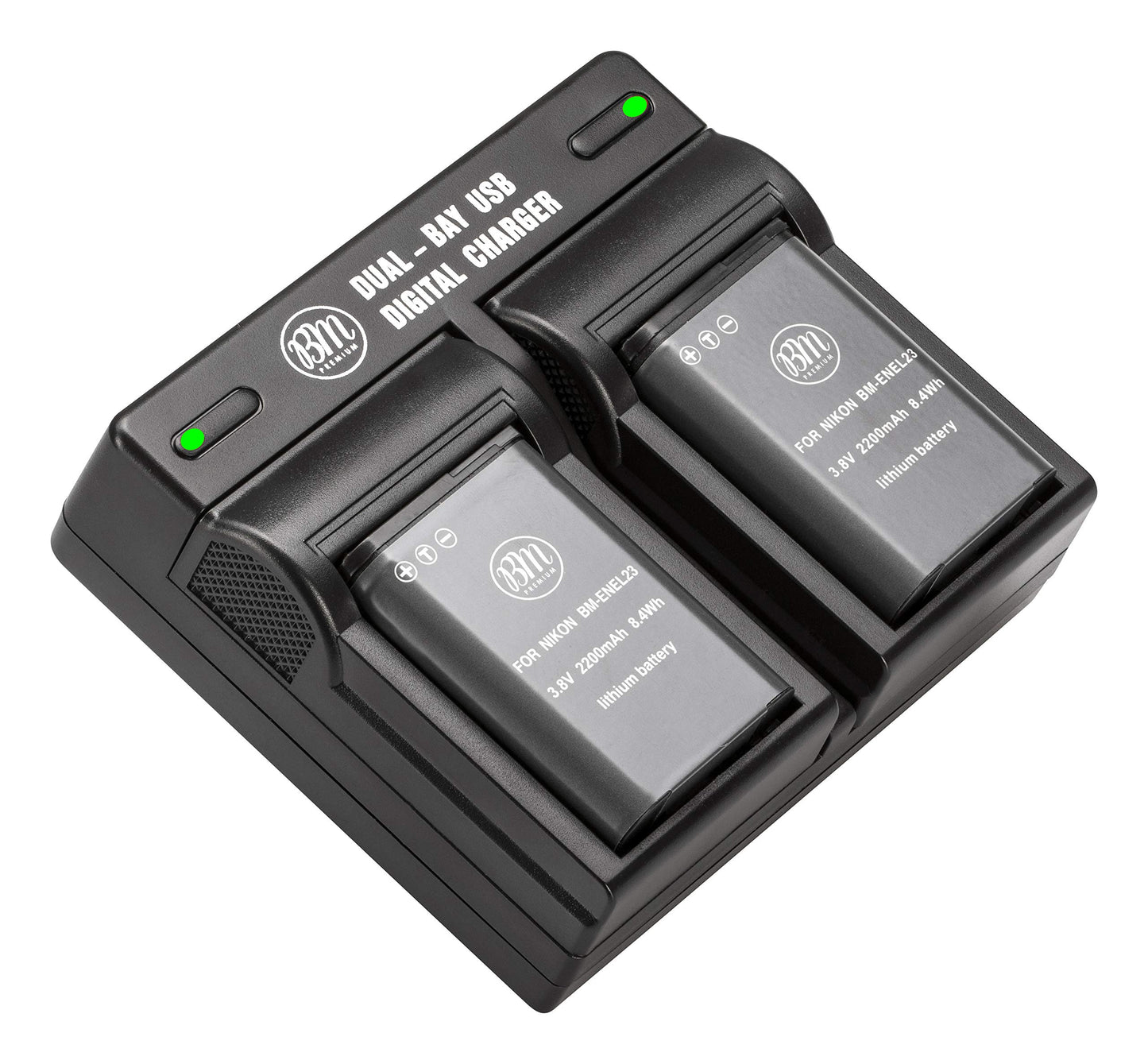 BM Premium - Paquete de 2 baterías EN-EL23 y cargador de batería dual para cámara digital Nikon Coolpix B700, P900, P600, P610, S810c