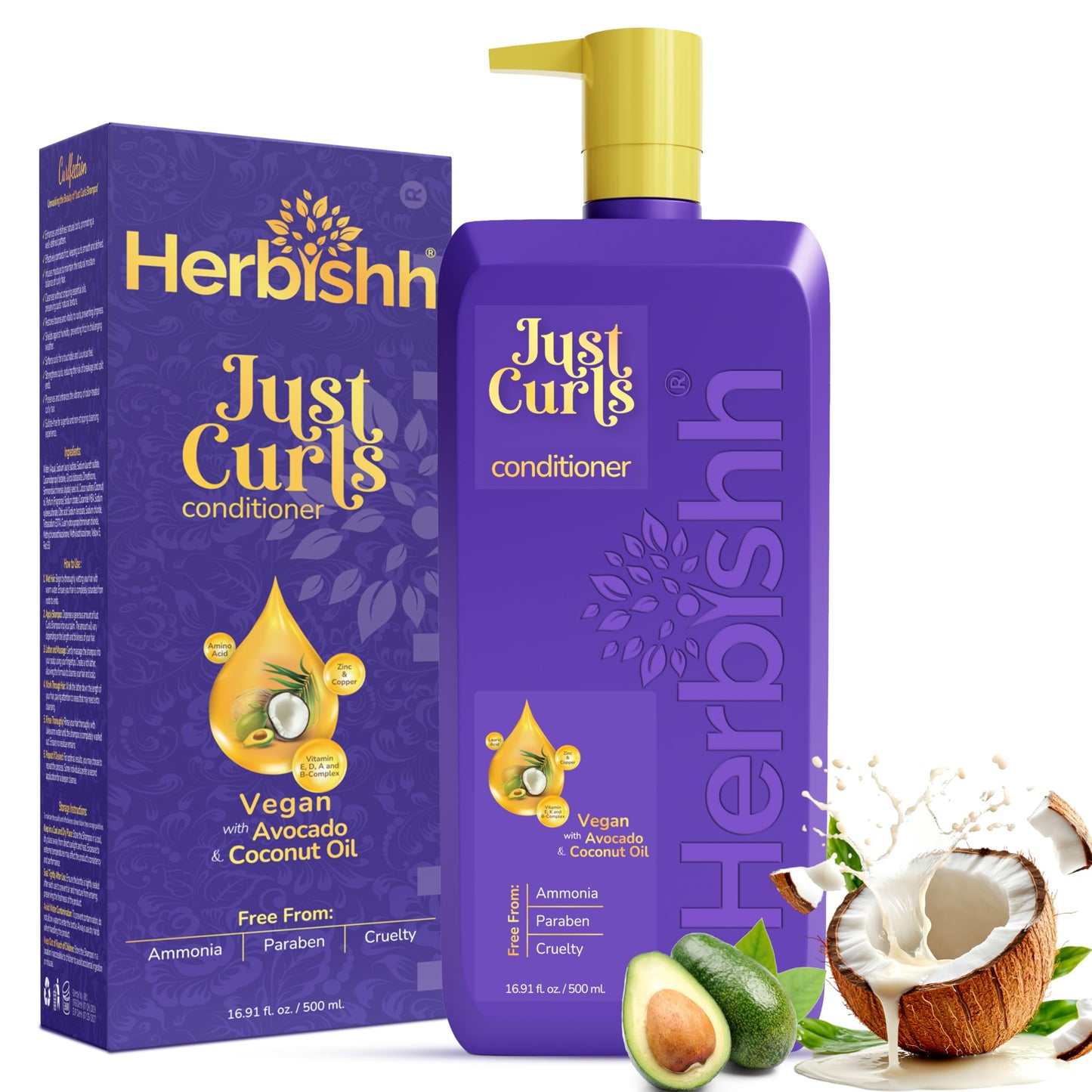 Acondicionador Just Curls con aceite de aguacate Acondicionador nutritivo para cabello rizado Fórmula que realza los rizos Repara el cabello dañado y controla el frizz Vegano y sin parabenos (16,91 fl.oz)
