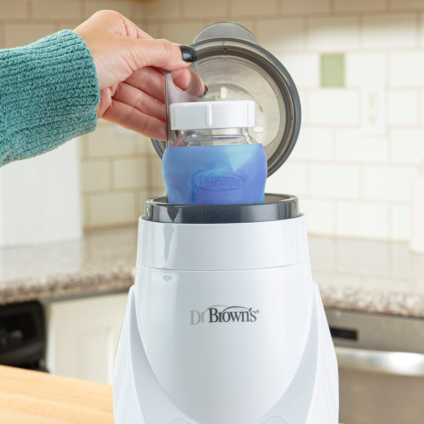 Manga para Biberón Dr. Brown's Azul Silicona que Brilla en la Oscuridad