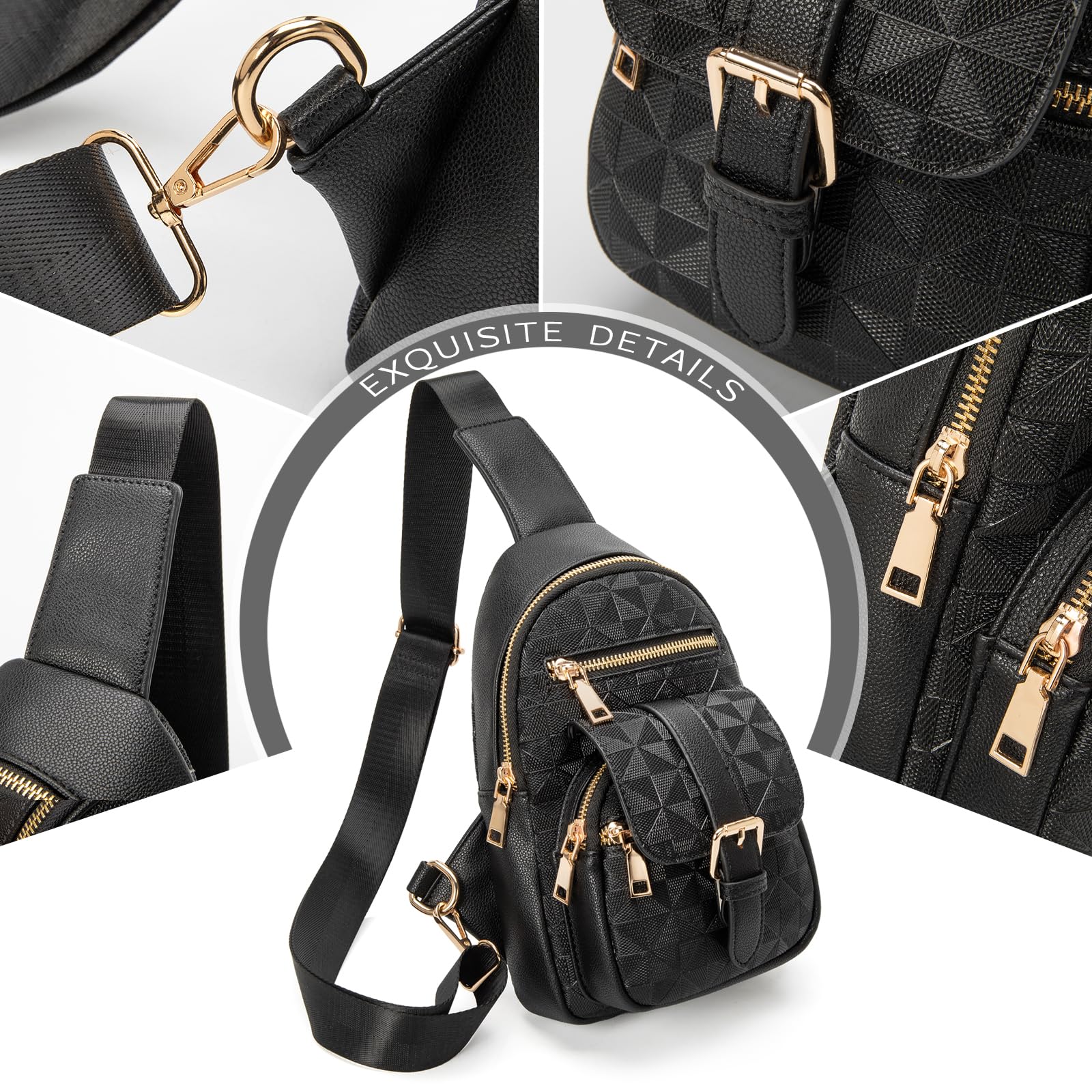Riñonera Bandolera Moda Relajada para Mujer 9831-G-YH Negro con Diseño a Cuadros