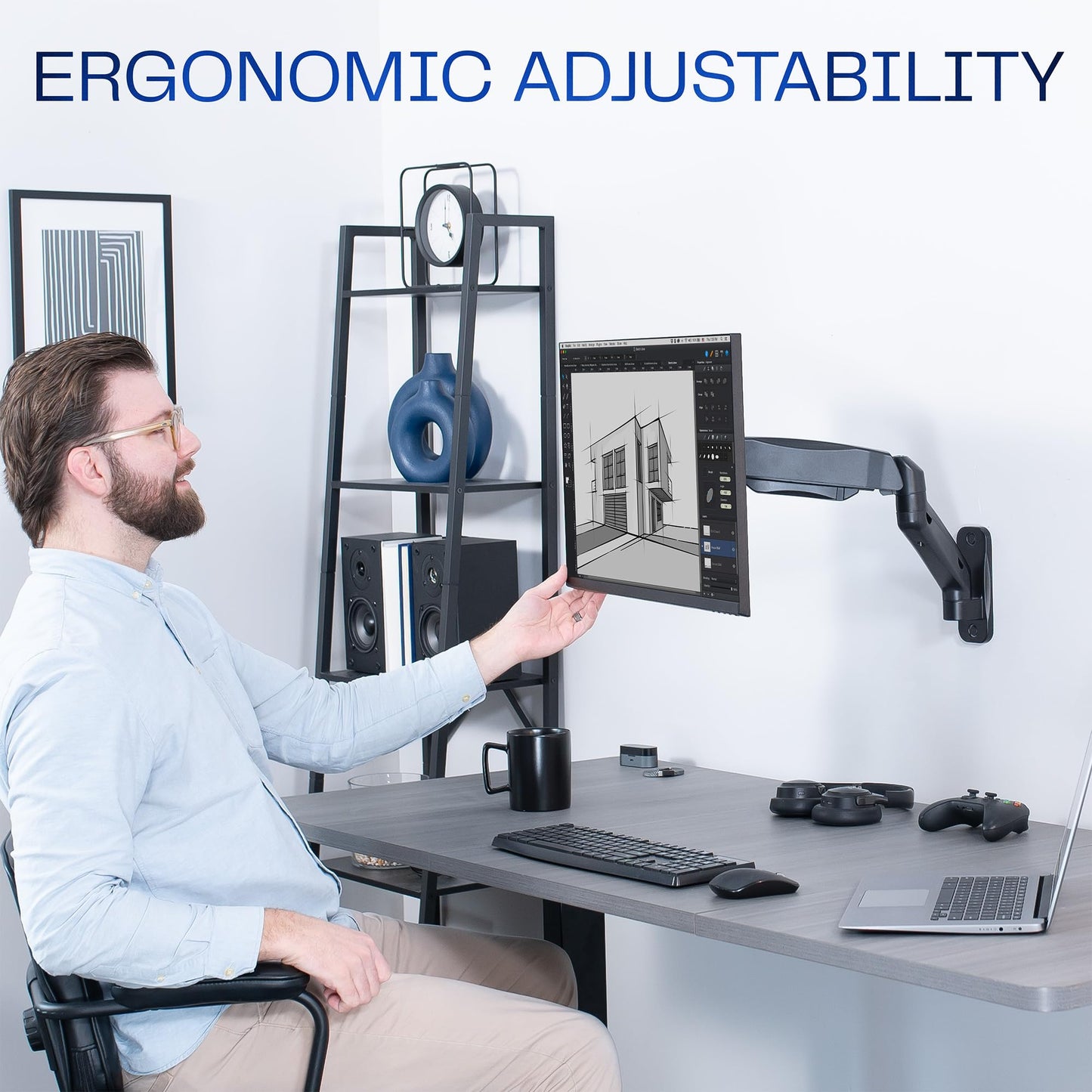 Soporte de Pared Vivo Negro con Brazo Extendido Ajustable para Monitor de 17 a 32 Pulgadas
