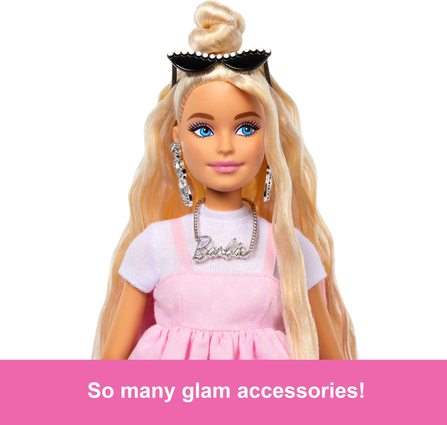 Barbie Fashionista Muñeca Deluxe Vestido Rosa con Moño para niñas de 4 años en adelante