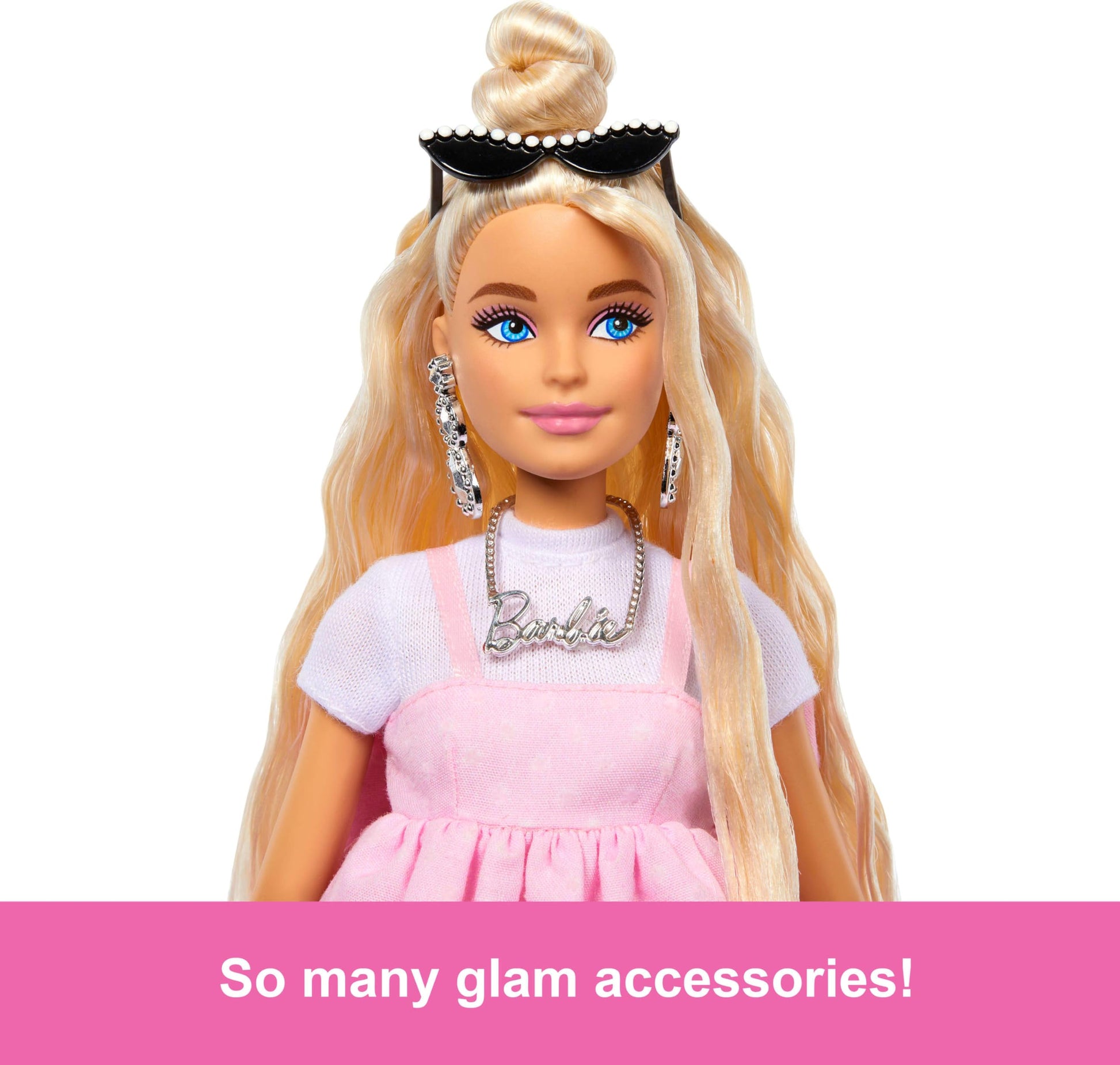 Barbie Fashionista Muñeca Deluxe Vestido Rosa con Moño para niñas de 4 años en adelante